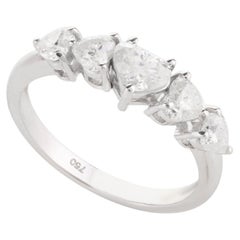 Five Diamond Heart Engagement Band Ring in 18k Solid White Gold