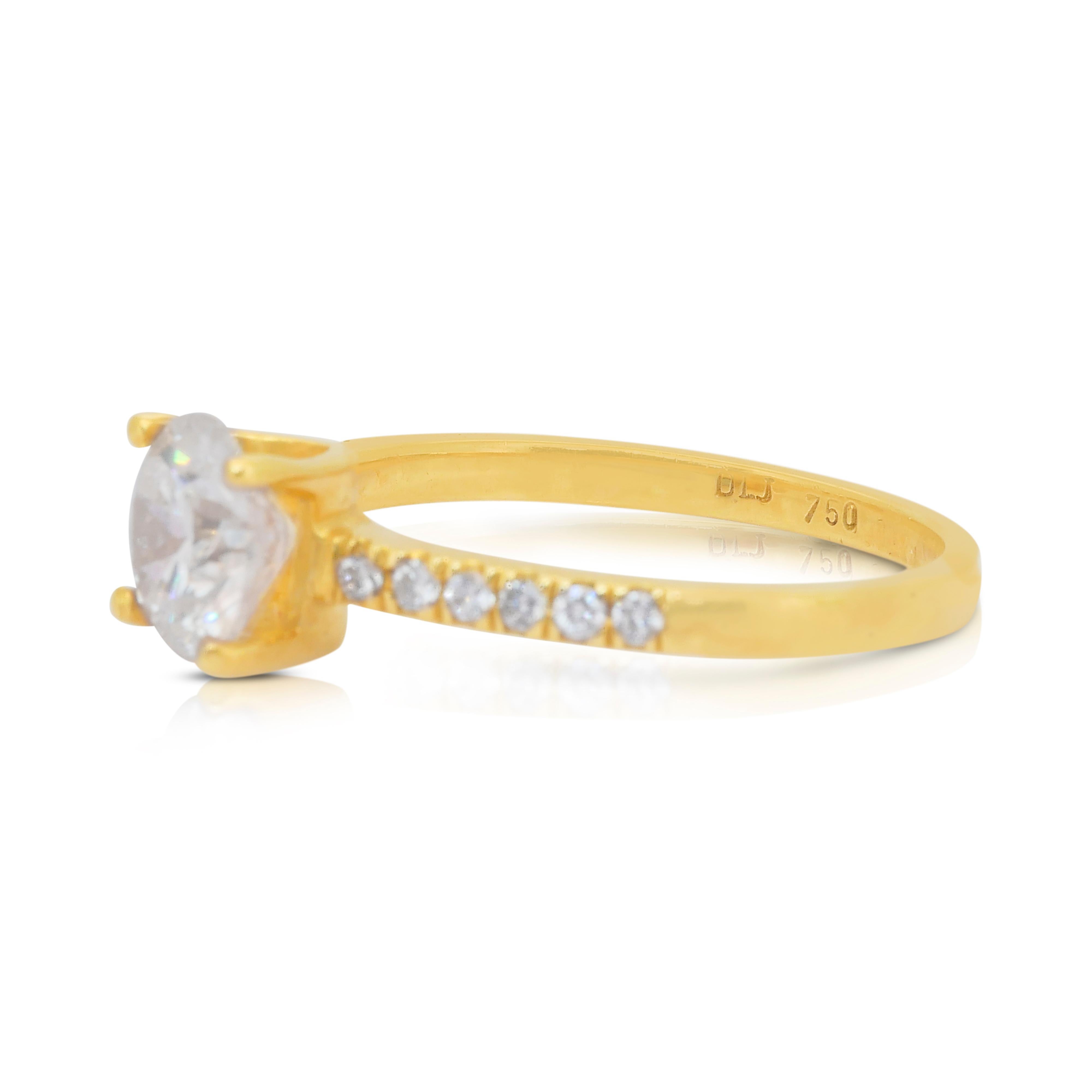Bague en or jaune 18 carats avec diamants pavés de 1,19 carat, certifiée IGI Neuf - En vente à רמת גן, IL