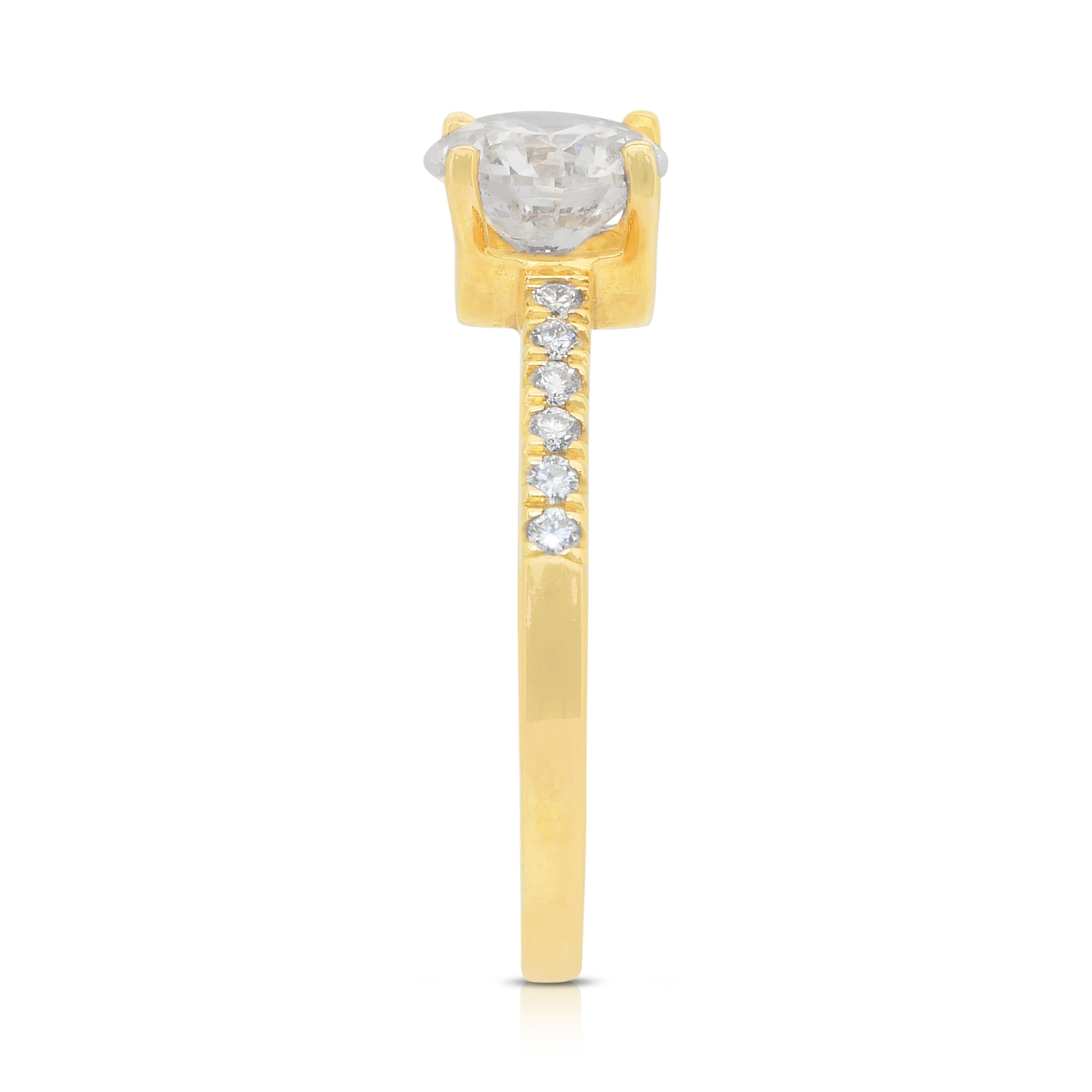 Bague en or jaune 18 carats avec diamants pavés de 1,19 carat, certifiée IGI en vente 2
