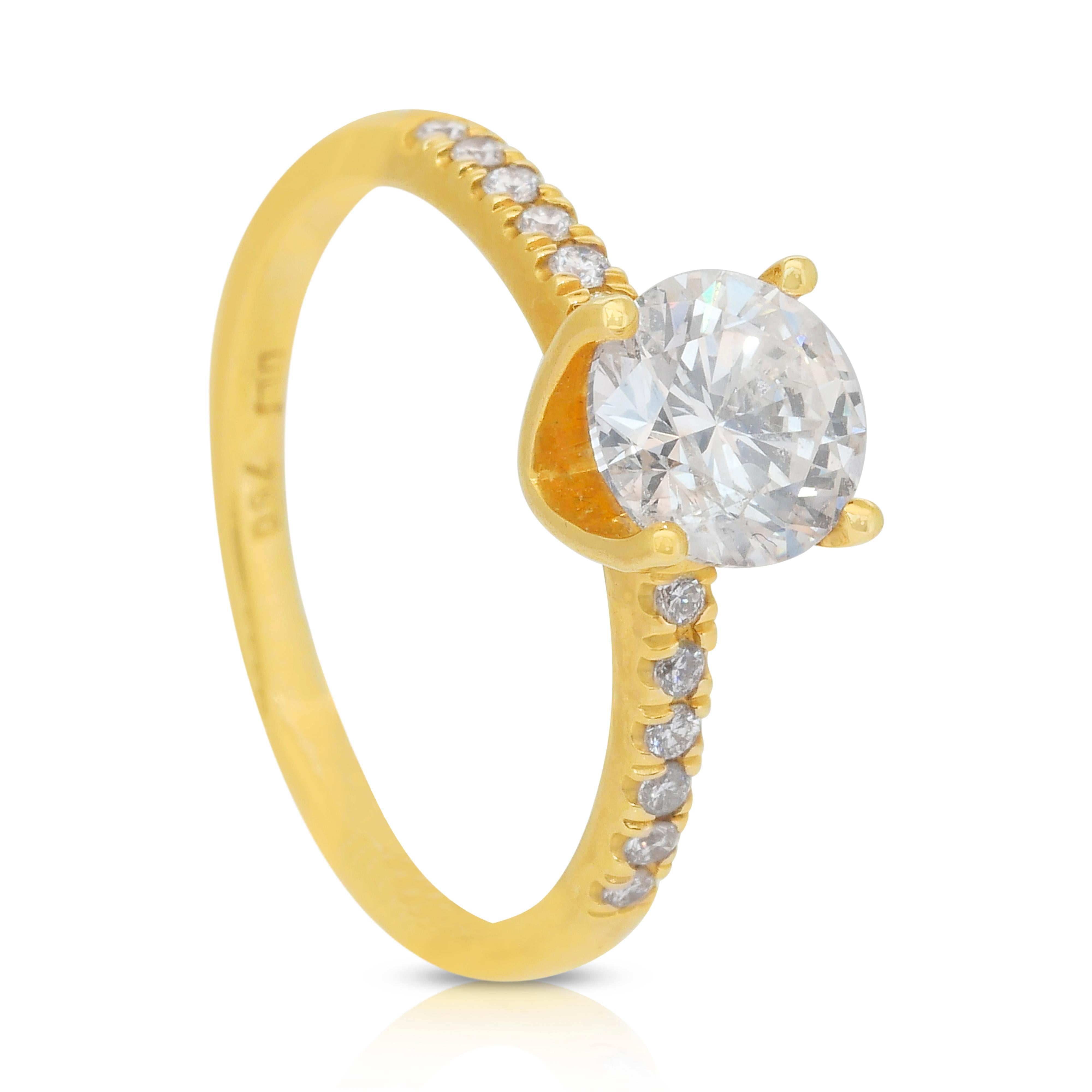 Bague en or jaune 18 carats avec diamants pavés de 1,19 carat, certifiée IGI en vente 3