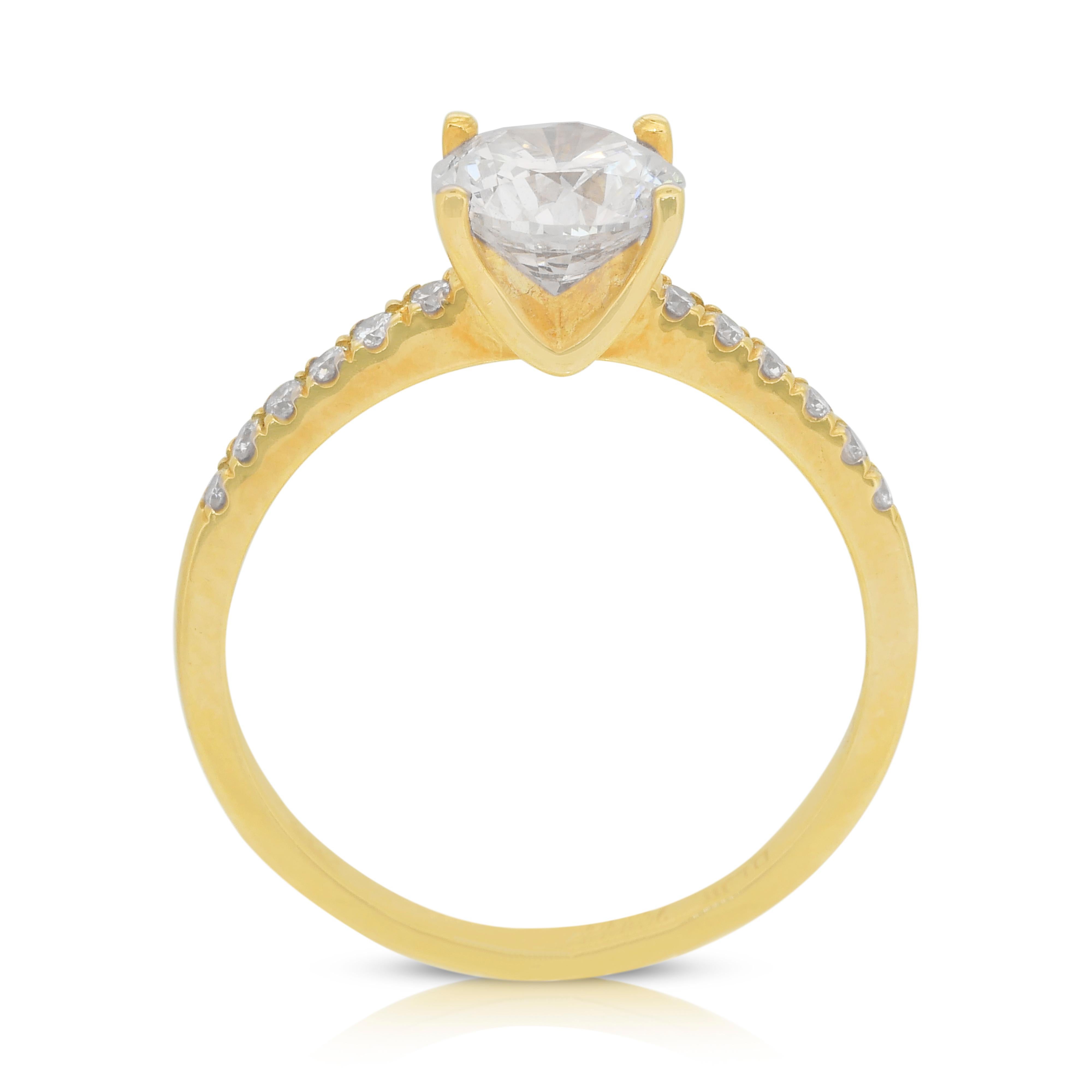 Bague en or jaune 18 carats avec diamants pavés de 1,19 carat, certifiée IGI en vente 4