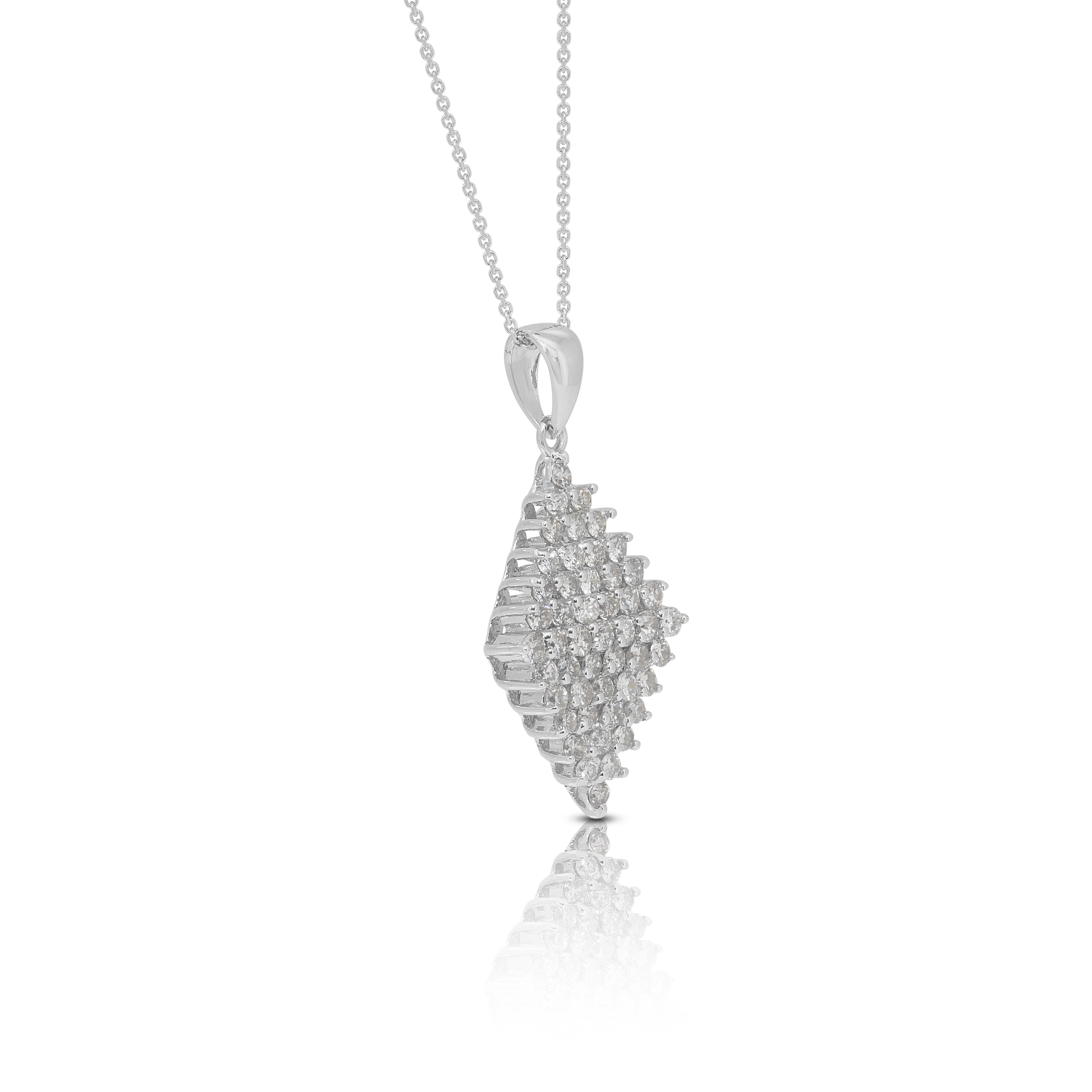 Collana con diamanti Brilliante 1,26ct e ciondolo in oro bianco 18k in vendita 1
