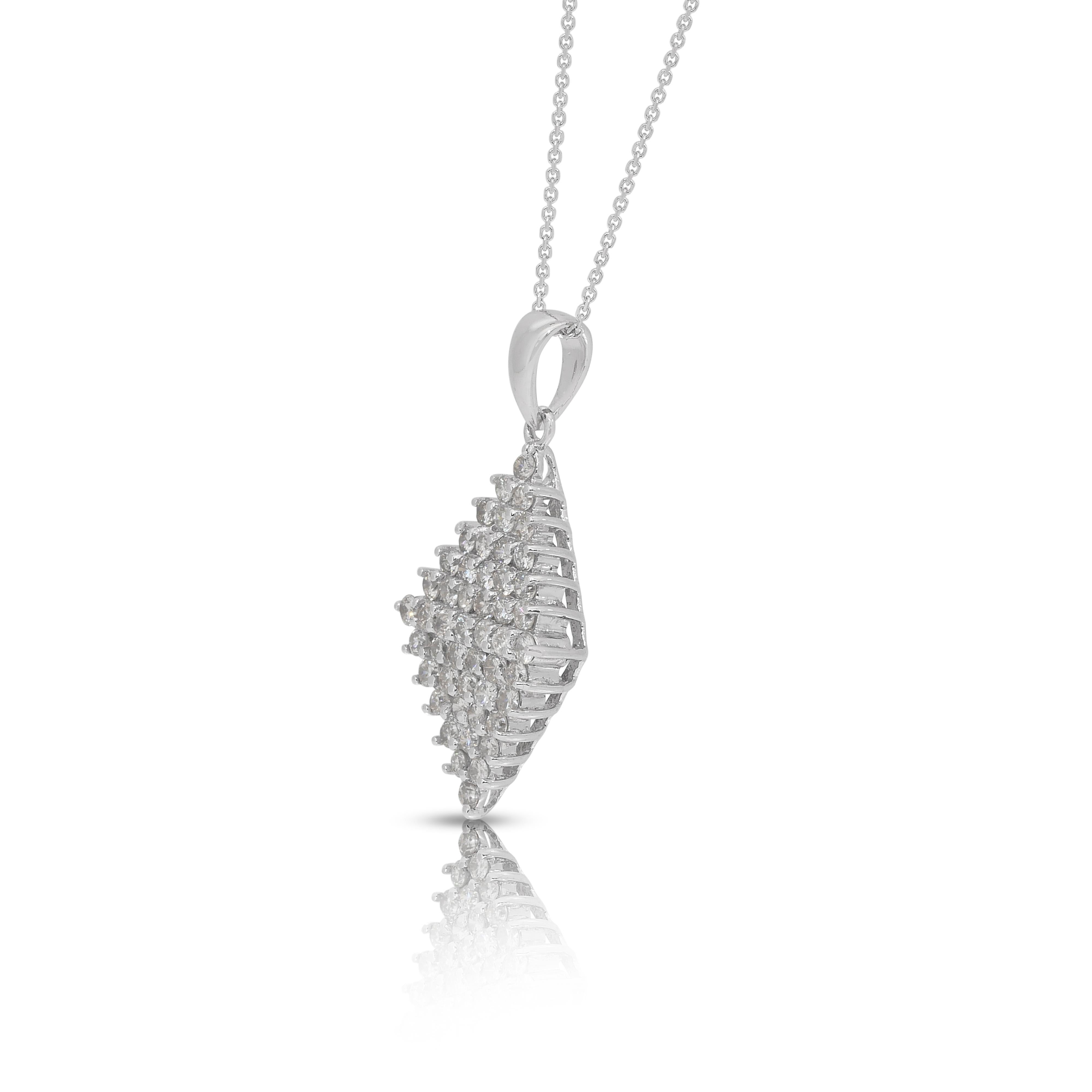 Collana con diamanti Brilliante 1,26ct e ciondolo in oro bianco 18k in vendita 3