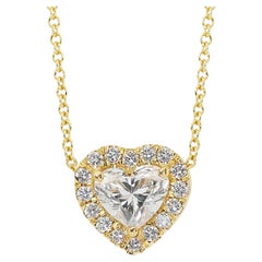 Brilliant 1.28ct Diamonds Halo Necklace in 18k Yellow Gold - IGI Certified