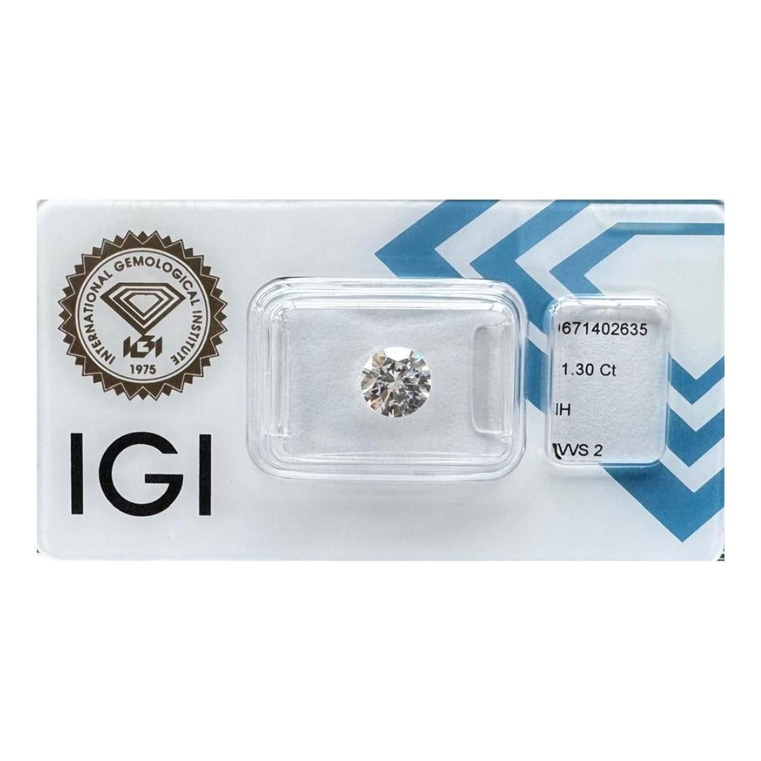 Brilliant 1.30ct Triple Excellent Ideal Cut Round-Shaped Diamond - IGI Certified

This exquisite 1.30-carat round diamond is perfect for any fine jewelry setting. Featuring a triple excellent ideal cut, it maximizes brilliance, ensuring an unmatched