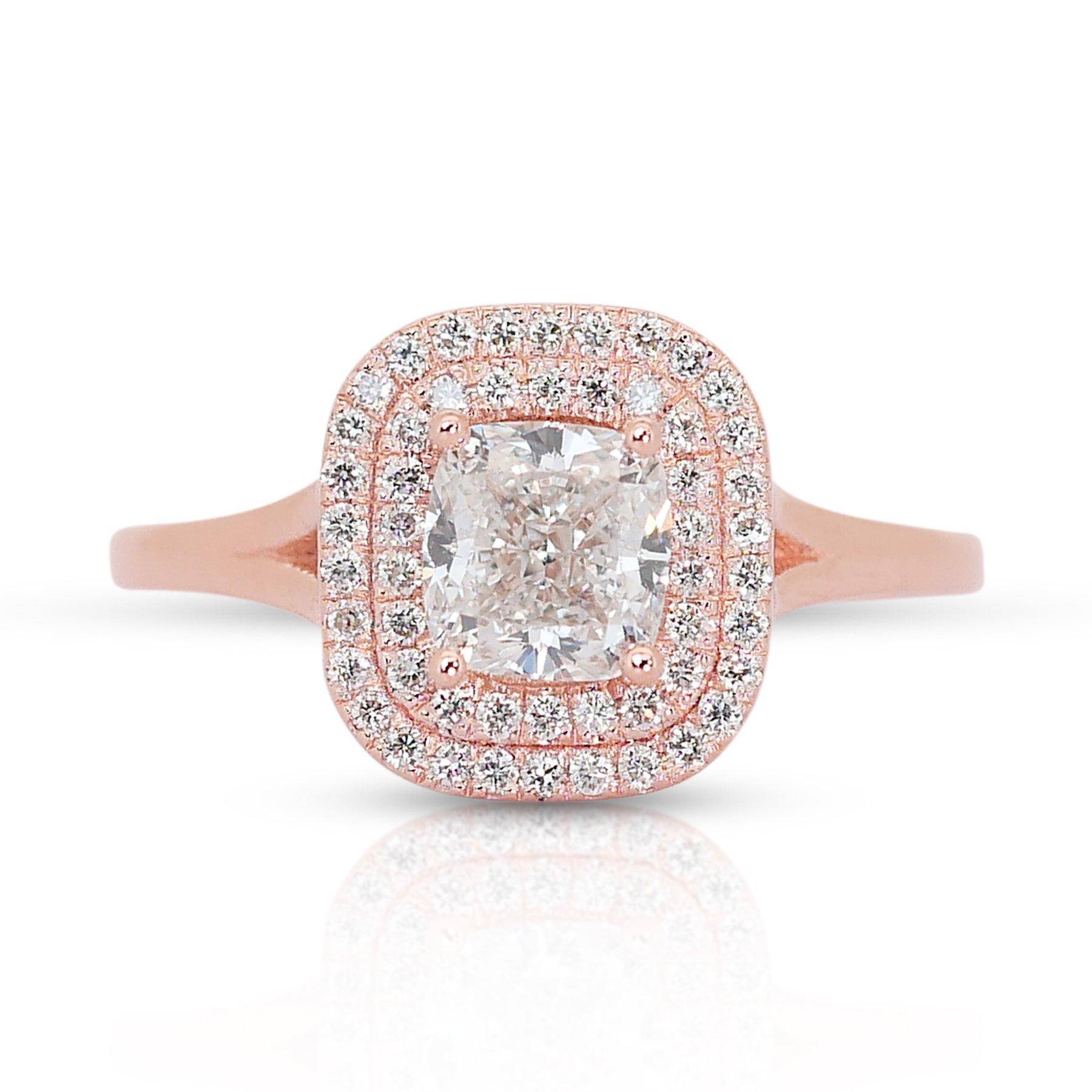 Brillant 1,33ct Double Excellent Ideal Cut Diamanten Double Halo Ring im Angebot 3