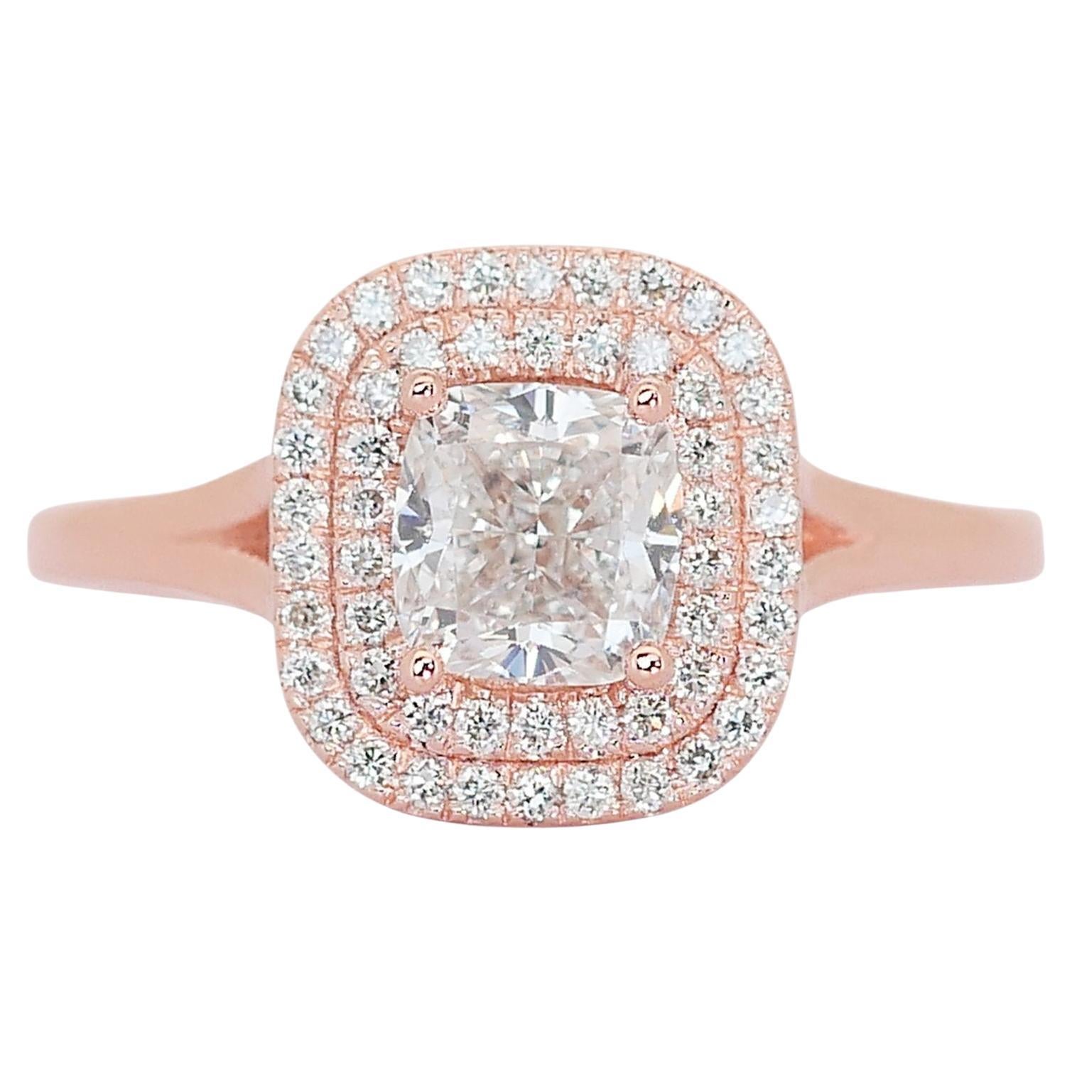 Brillant 1,33ct Double Excellent Ideal Cut Diamanten Double Halo Ring im Angebot