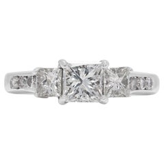 Brilliant 1.36ct Princess & Round Natural Diamond Ring in 14K White Gold