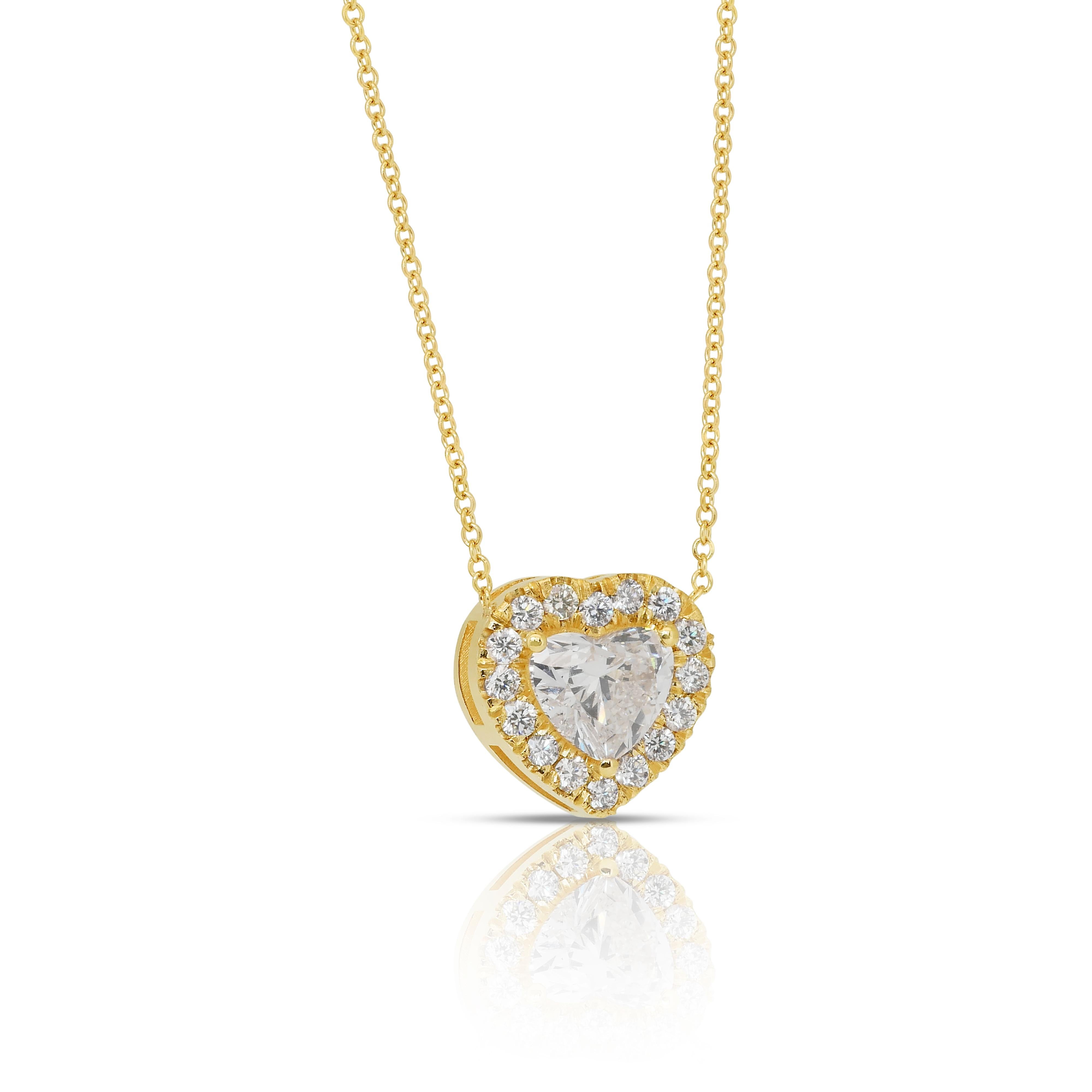 Halskette mit Herzanhänger aus 18 Karat Gelbgold mit Brillanten und 1,38 Karat Diamanten - IGI (Herzschliff) im Angebot
