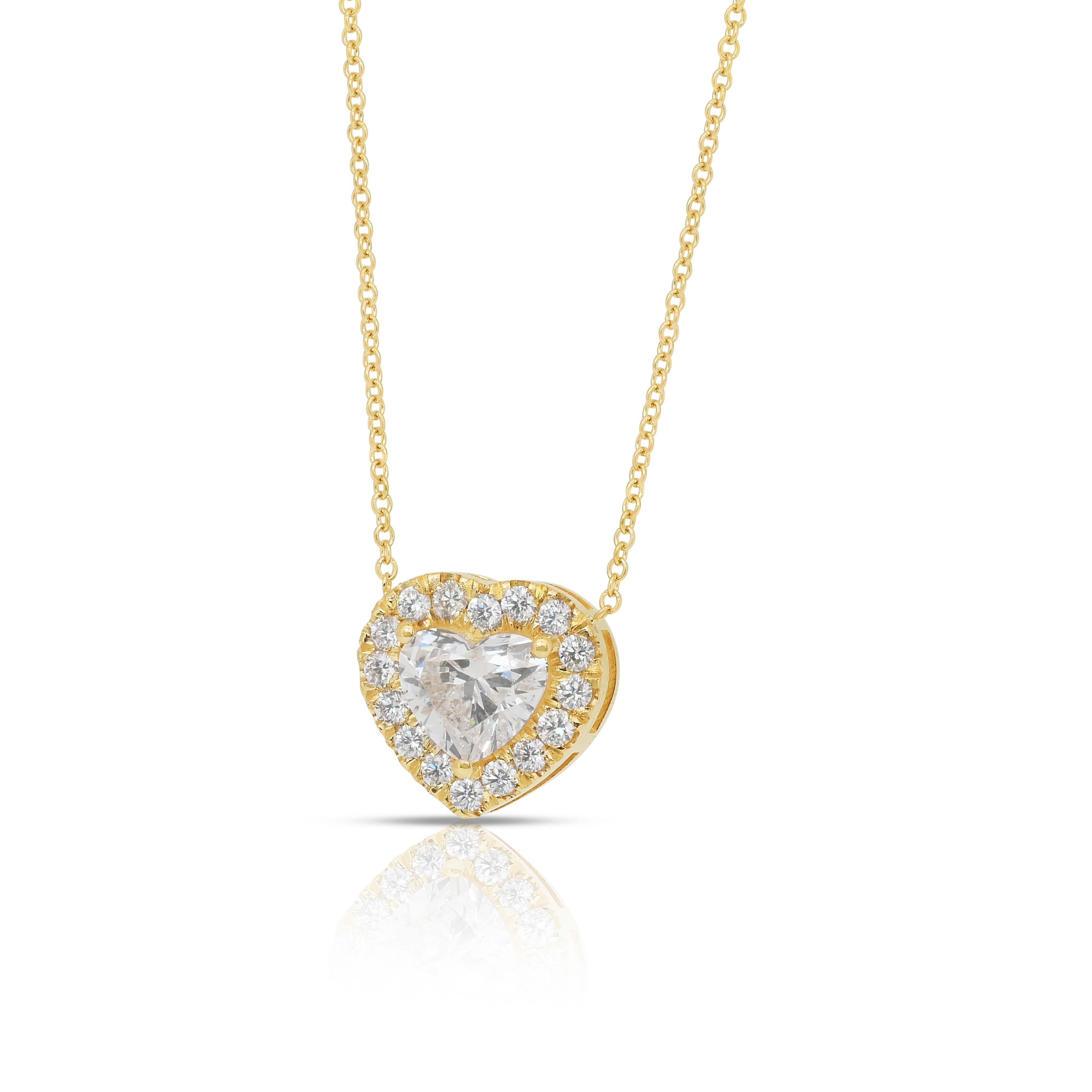 Halskette mit Herzanhänger aus 18 Karat Gelbgold mit Brillanten und 1,38 Karat Diamanten - IGI im Zustand „Neu“ im Angebot in רמת גן, IL