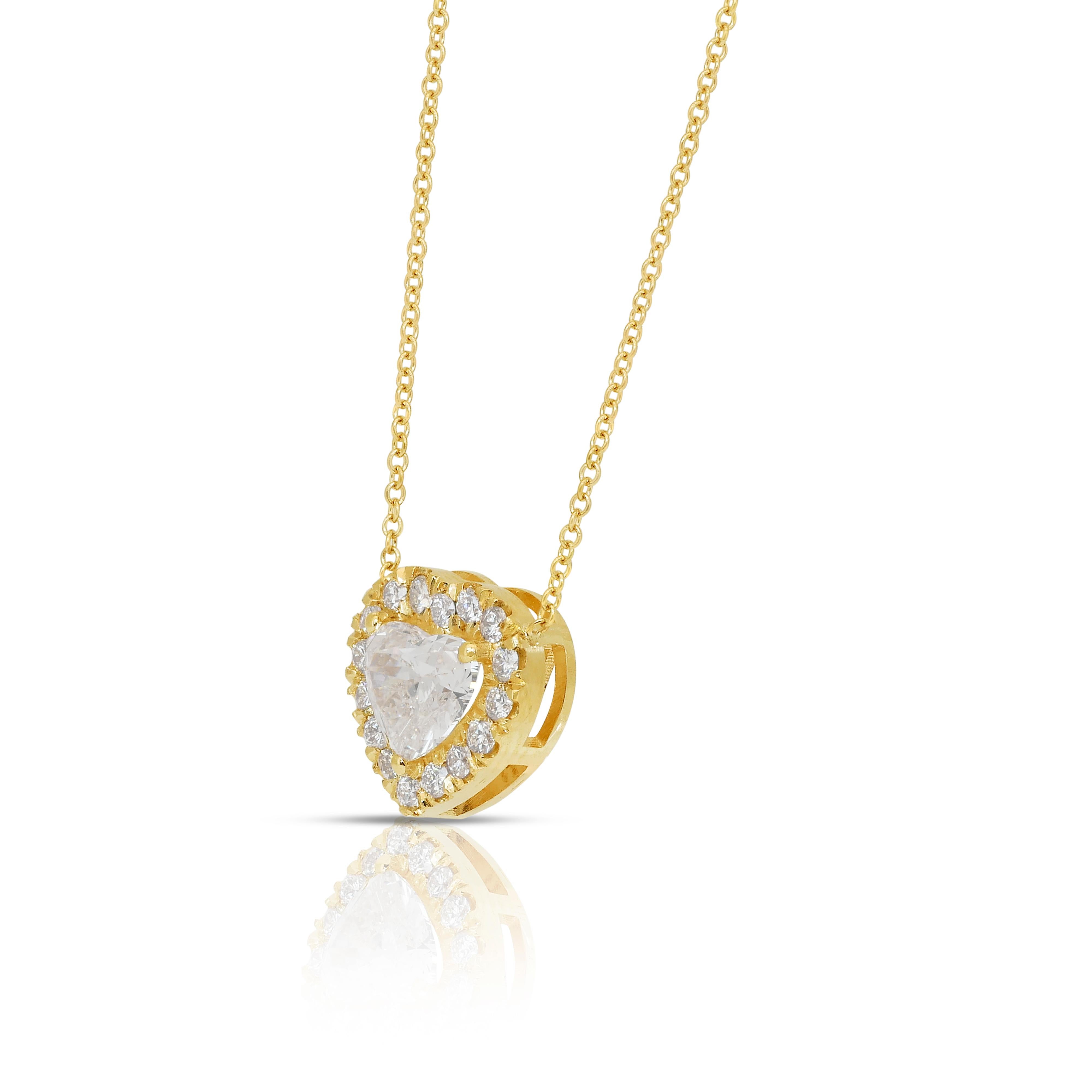 Halskette mit Herzanhänger aus 18 Karat Gelbgold mit Brillanten und 1,38 Karat Diamanten - IGI im Angebot 2