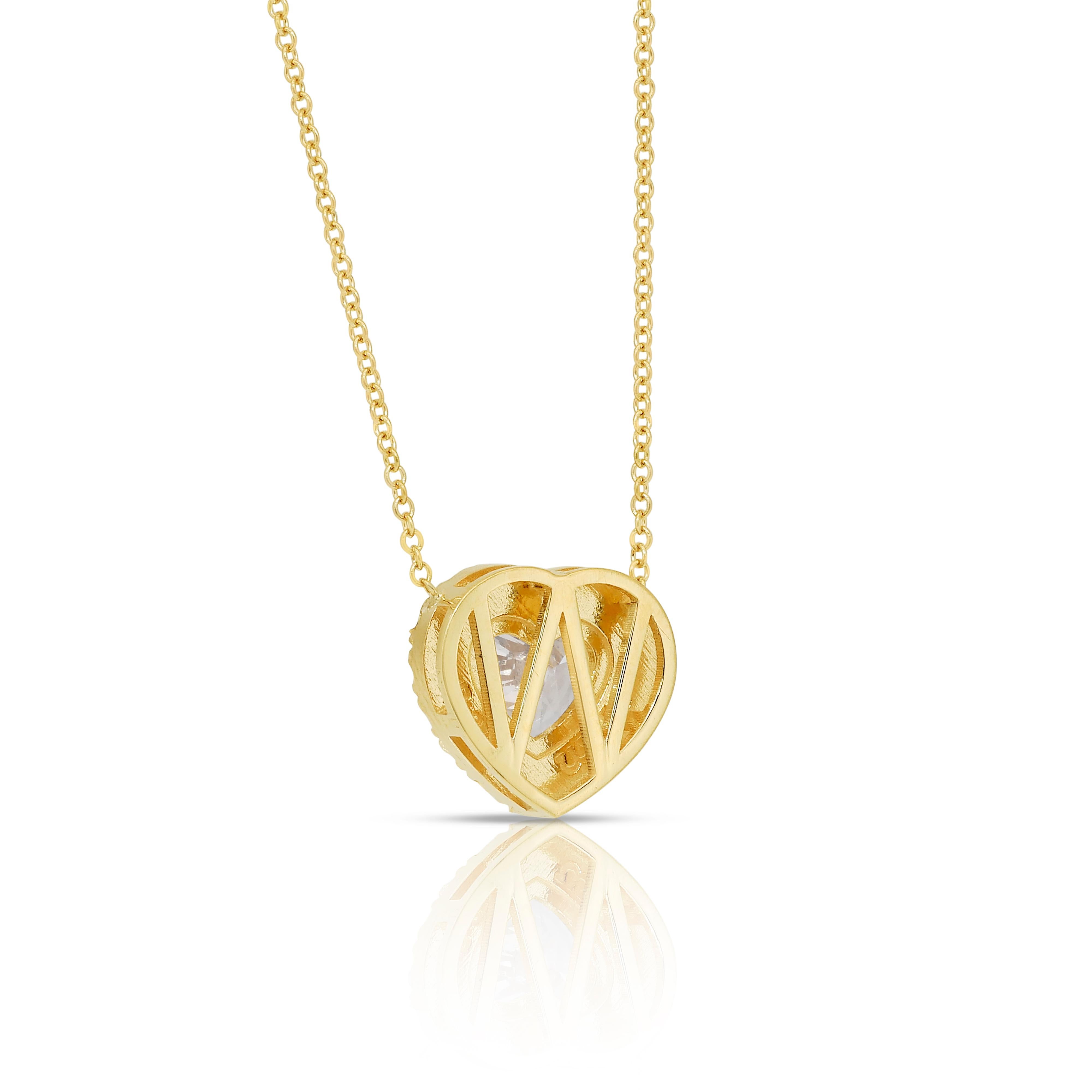 Halskette mit Herzanhänger aus 18 Karat Gelbgold mit Brillanten und 1,38 Karat Diamanten - IGI im Angebot 3