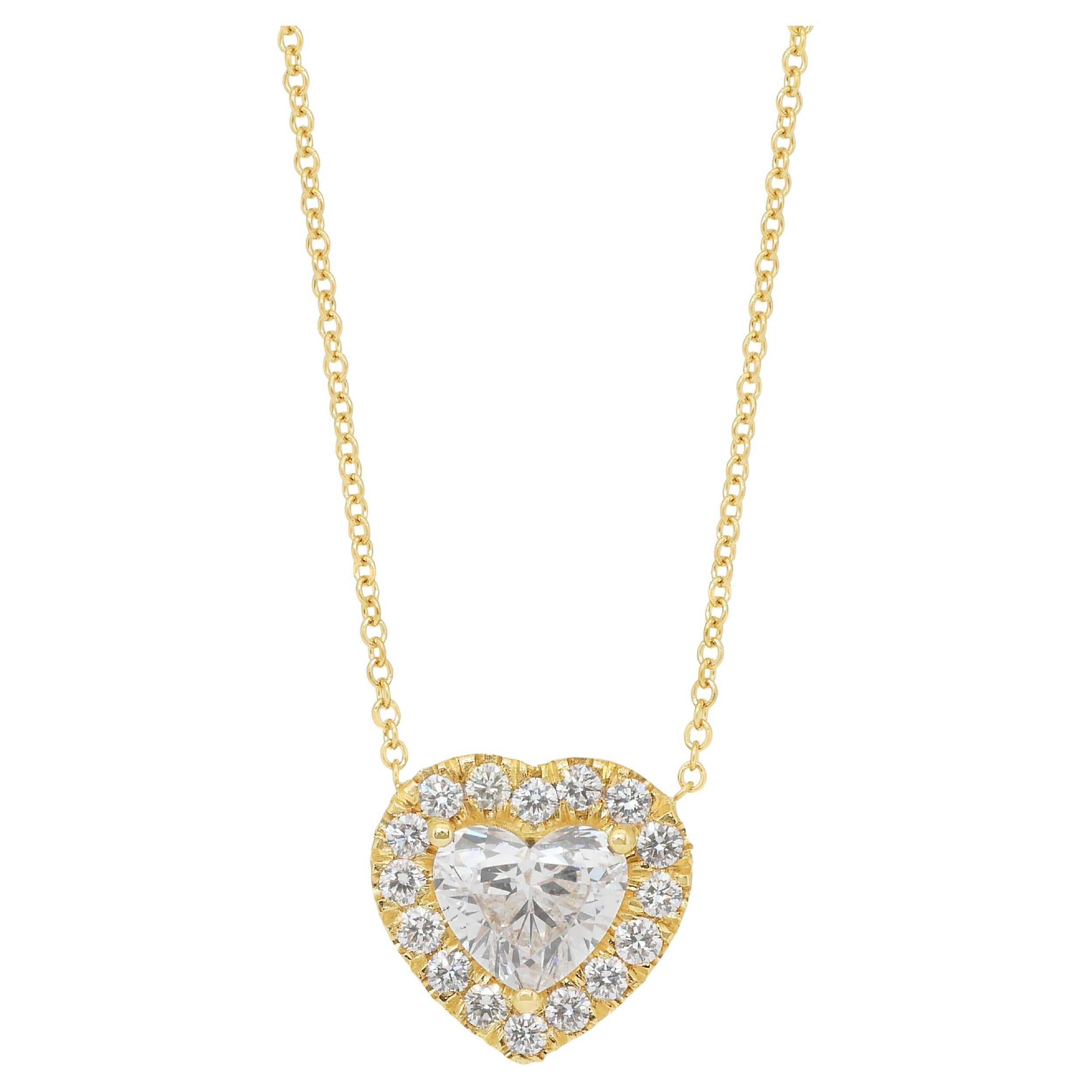 Brilliant 1.38ct Diamonds Necklace with Heart Pendant in 18k Yellow Gold - IGI