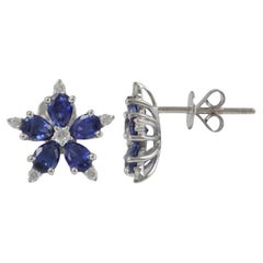 Brilliant 14 Karat White Gold with Blue Sapphire and Diamonds Earrings Brilliant 14 Karat White Gold with Blue Sapphire and Diamonds Earrings