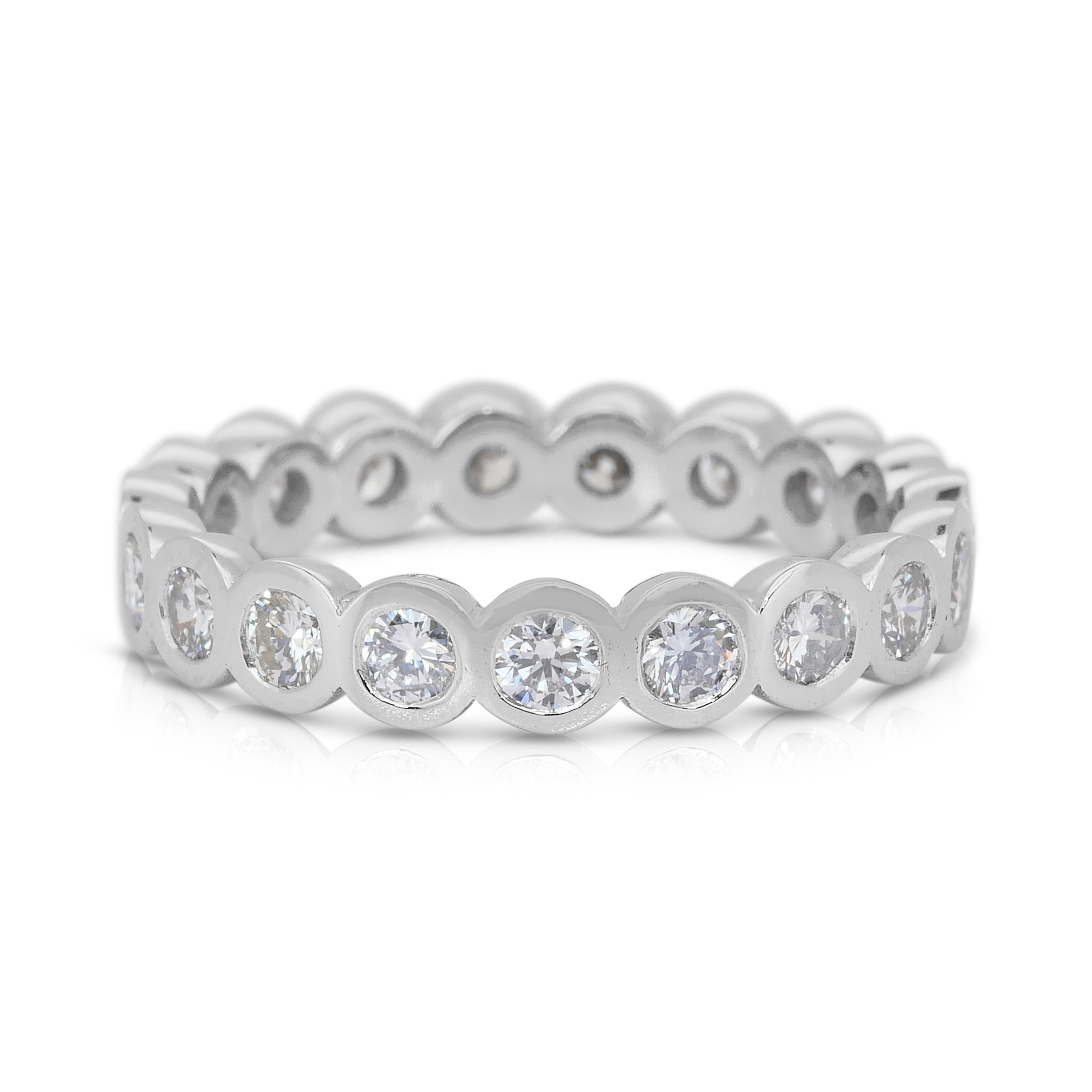 Taille ronde Bague d'éternité en or blanc 18 carats, diamants brillants de 1,40 ct - certifié IGI en vente