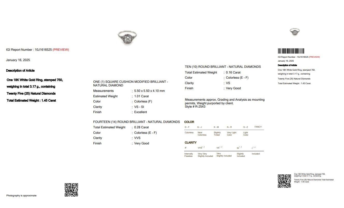 Brillant 1,45ct Diamant Halo Ring in 18k Weißgold - IGI zertifiziert Damen im Angebot