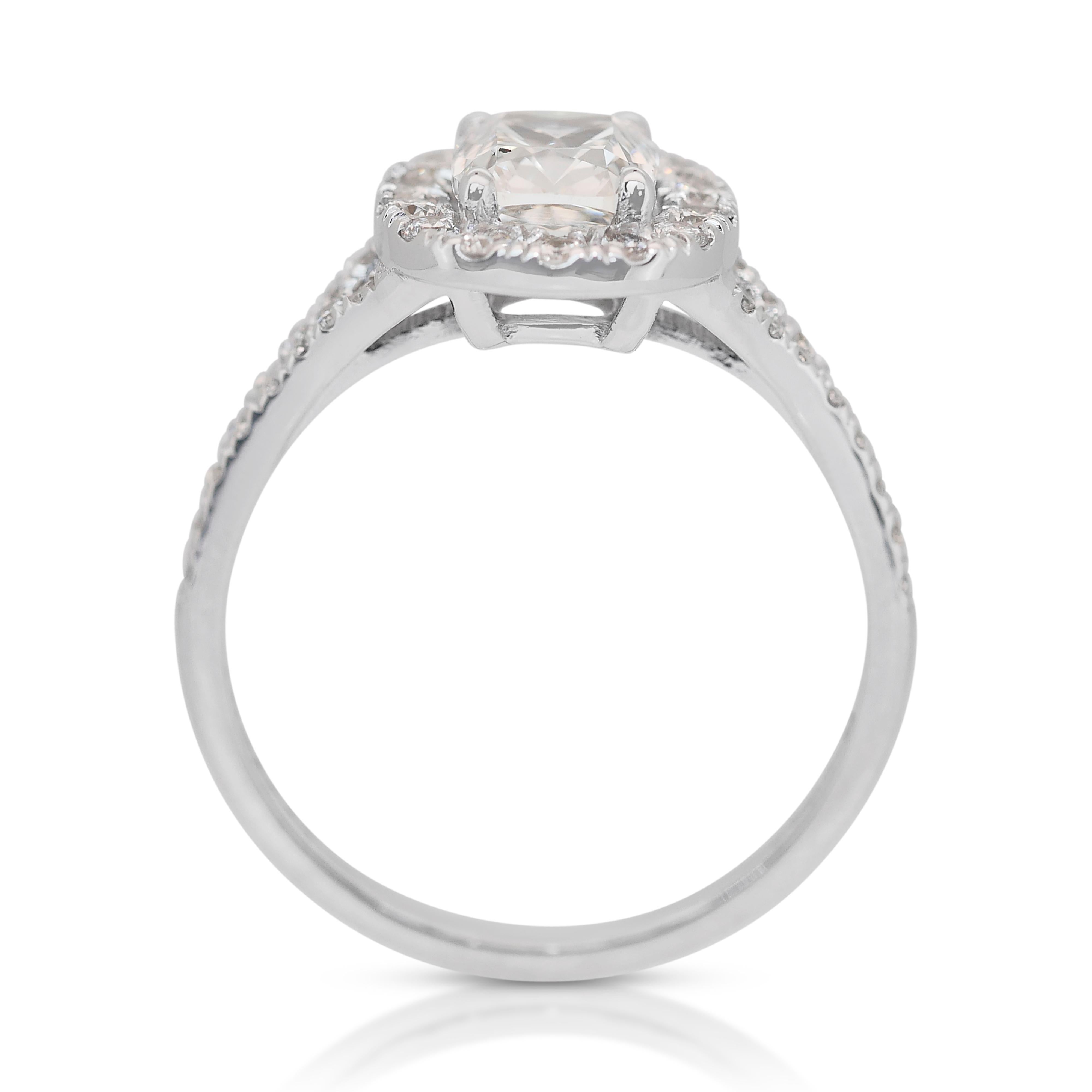 Brillant 1,45ct Diamant Halo Ring in 18k Weißgold - IGI zertifiziert im Angebot 2