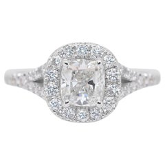 Brillante Anillo Halo de Diamantes de 1,45ct en Oro Blanco de 18k - Certificado IGI