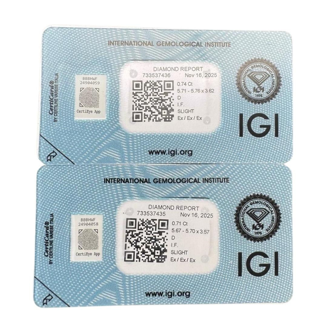 Coppia di diamanti rotondi Nature da 1,45 carati - certificati IGI in vendita 3