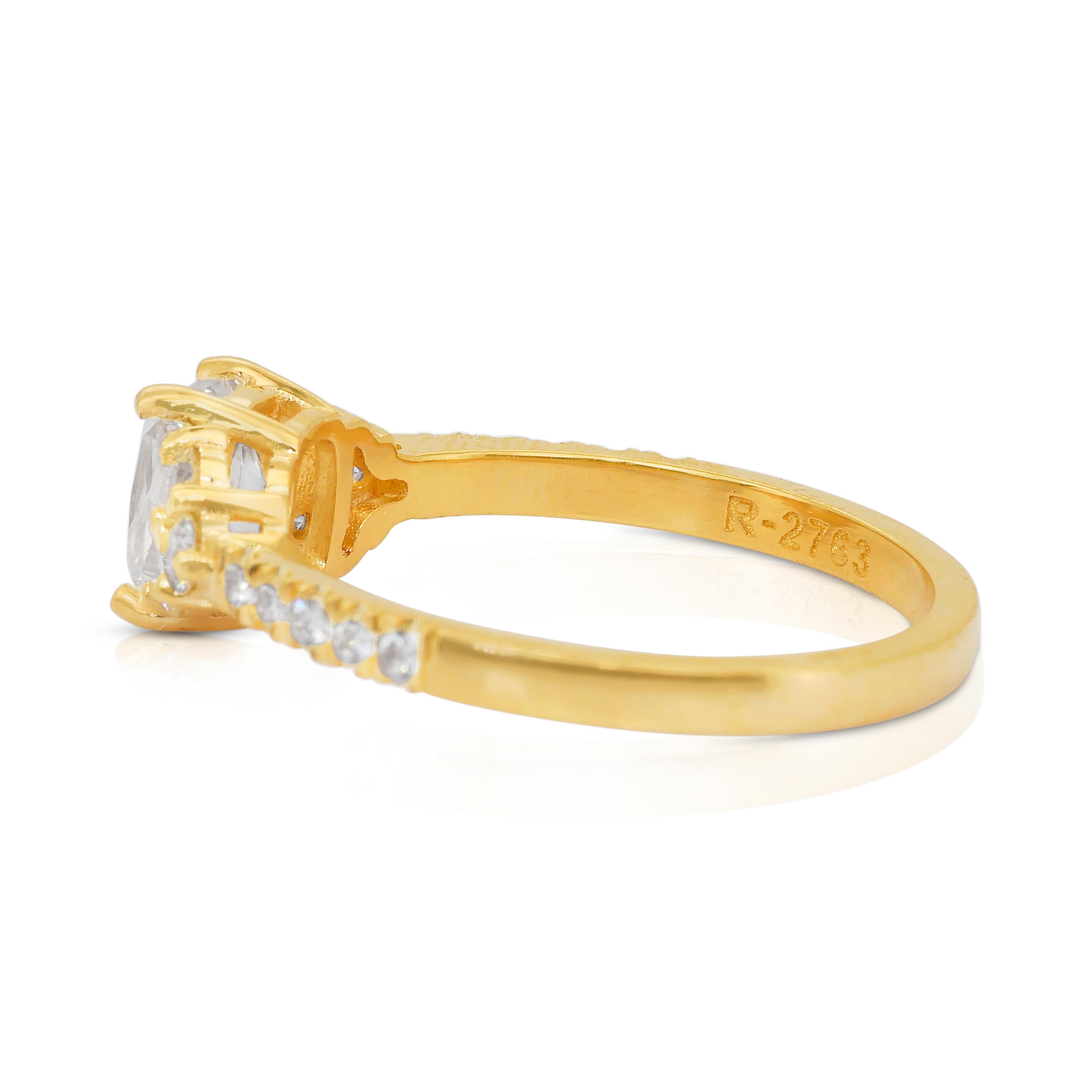 Women's Brilliant 1.46ct Diamonds Pave Ring in 18k Yellow Gold - IGI Certified For Sale