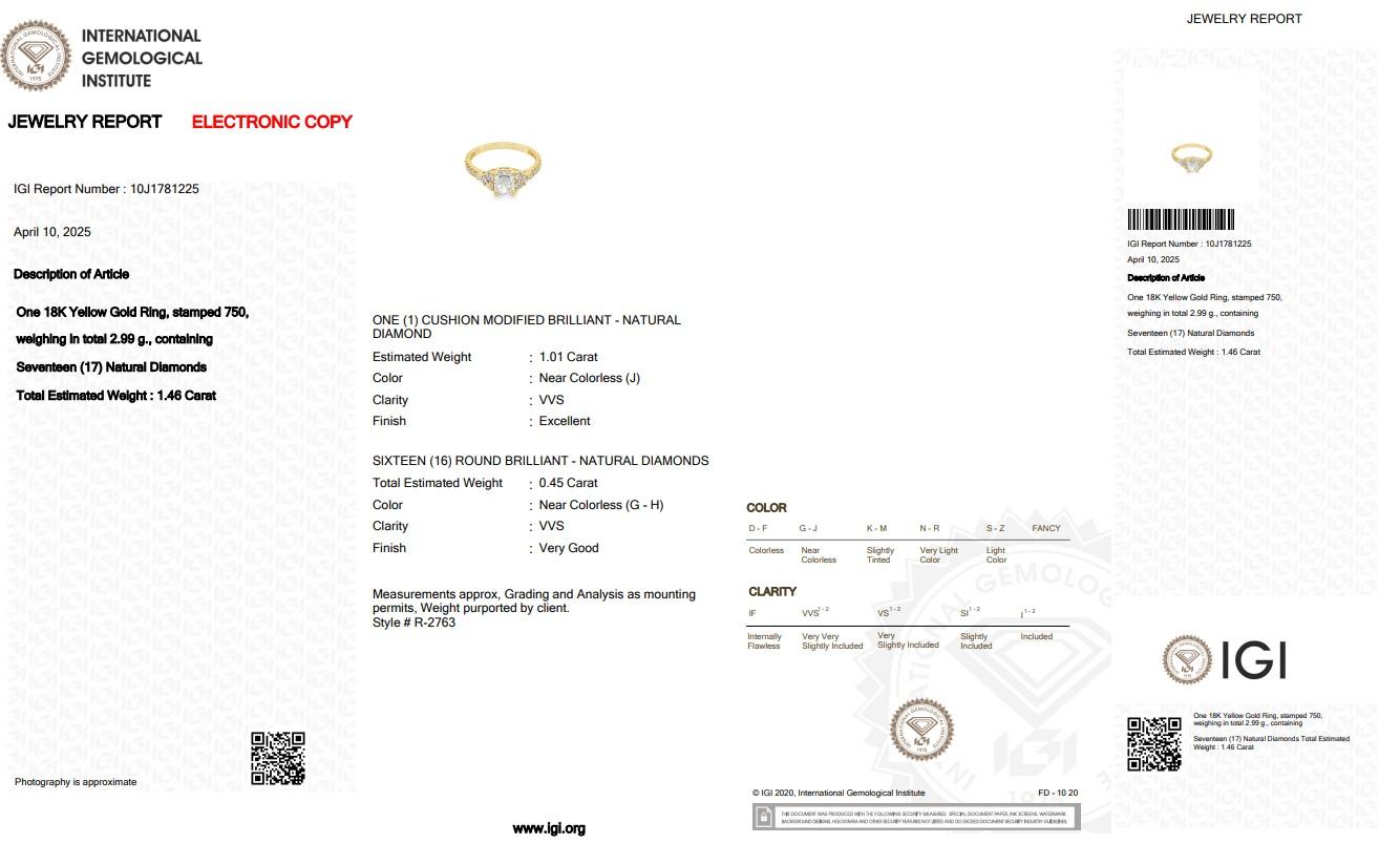 Brilliant 1.46ct Diamonds Pave Ring in 18k Yellow Gold - IGI Certified For Sale 1