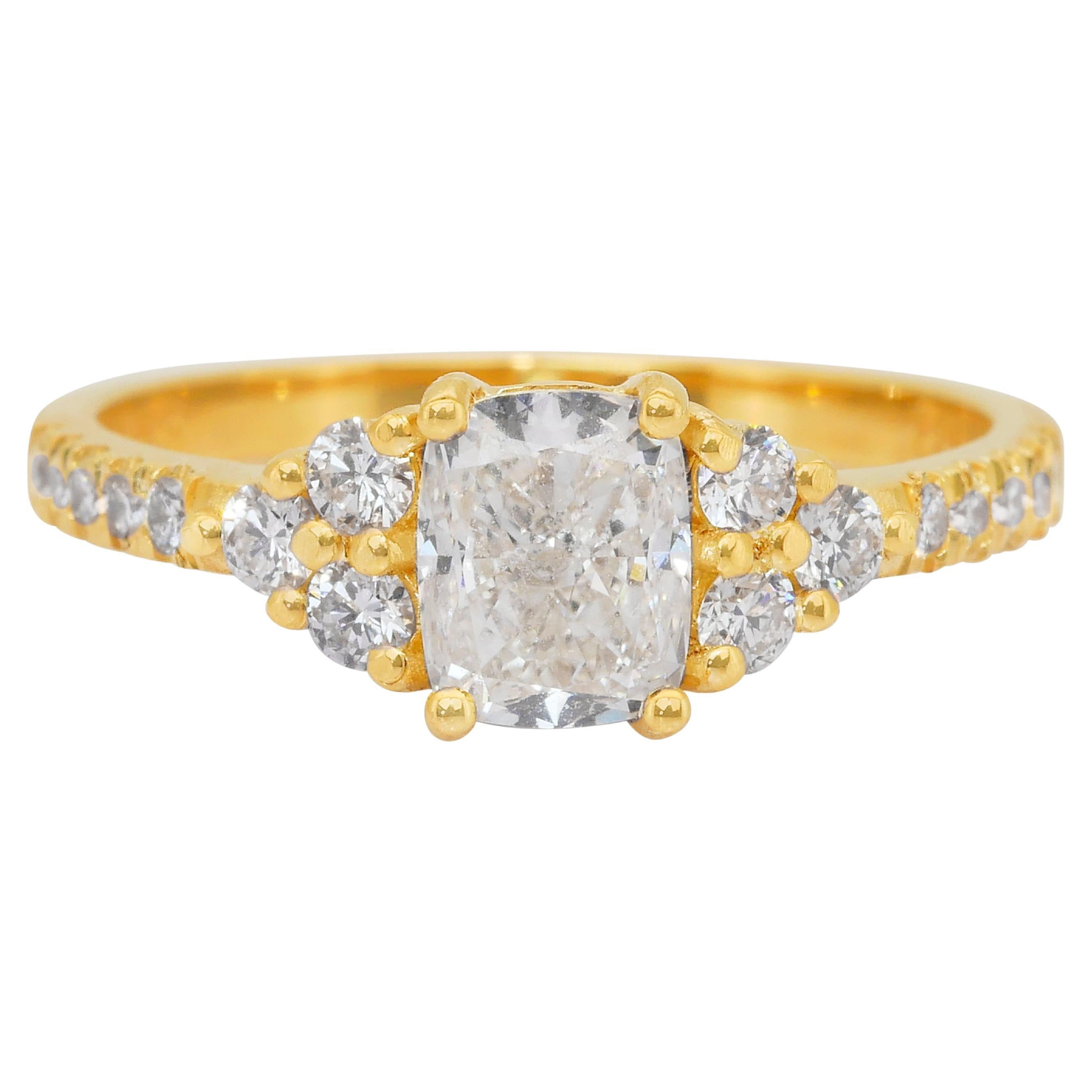 Brilliant 1.46ct Diamonds Pave Ring in 18k Yellow Gold - IGI Certified