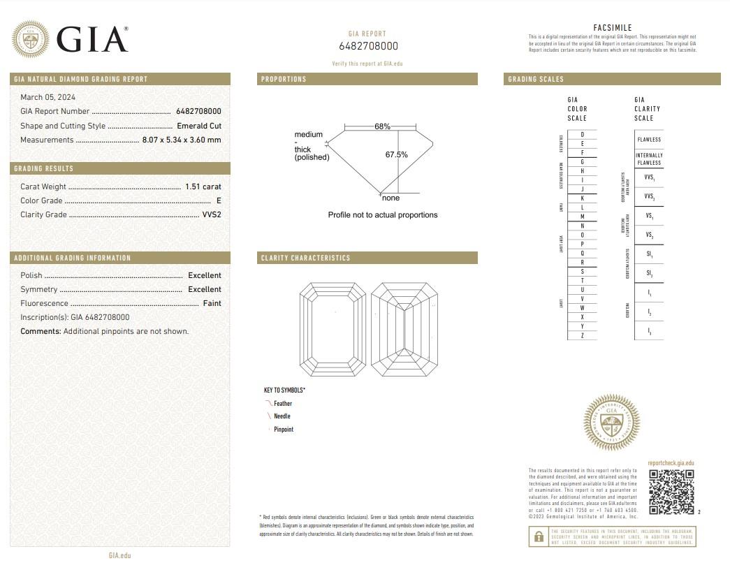 Brilliant 1.51ct Ideal Cut Emerald-Cut Diamond - GIA Certified

Experience the sheer brilliance of this 1.51-carat emerald-cut diamond, crafted to captivate and charm. Ideal for crafting a magnificent centerpiece in high-end jewelry, this diamond