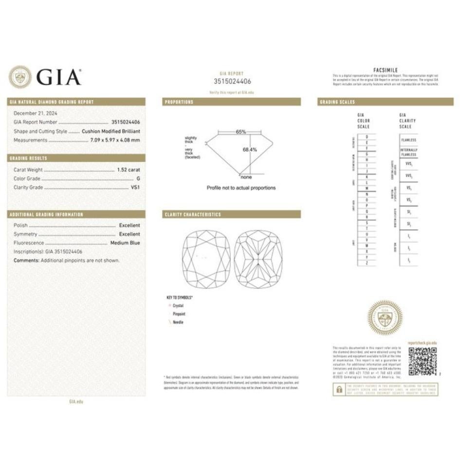 Brillant 1.52ct Double Excellent Ideal Cut Cushion-Shaped Diamond - GIA zertifiziert

Dieser raffinierte und strahlende Diamant im Kissenschliff von 1,52 Karat ist eine brillante Wahl für eine anspruchsvolle Schmuckfassung. Mit seinem doppelten,