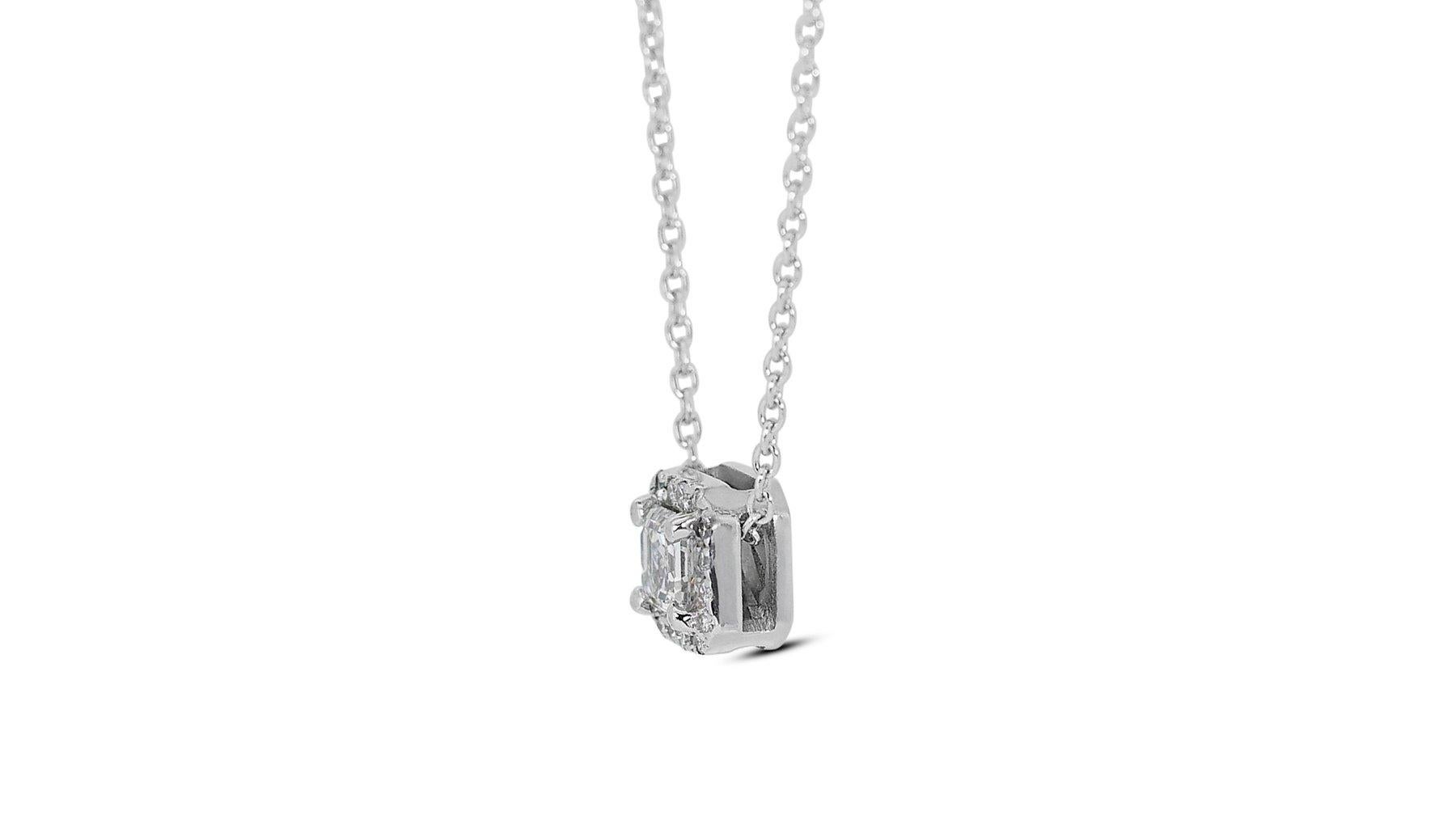 Square Cut Brilliant 18k White Gold Natural Diamond Halo Necklace w/0.91 ct - GIA Certified For Sale