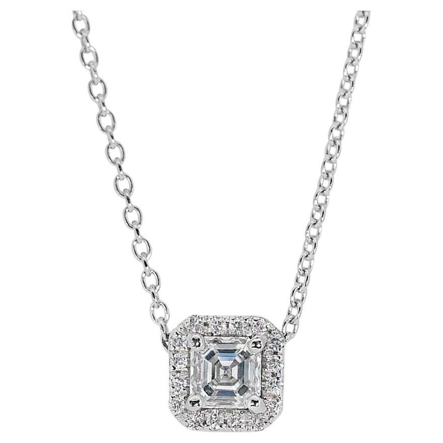 Brilliant 18k White Gold Natural Diamond Halo Necklace w/0.91 ct - GIA Certified For Sale