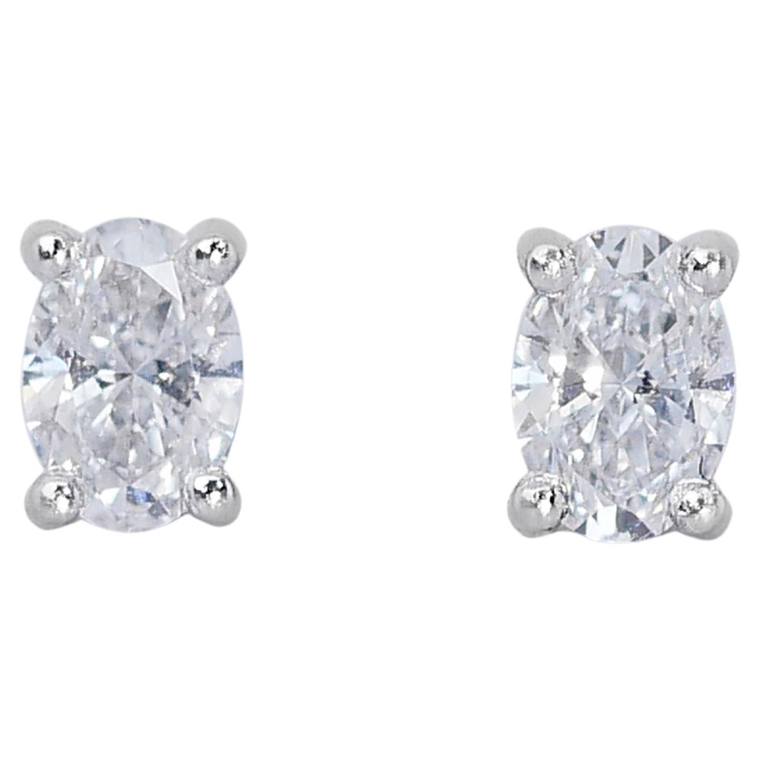 Brilliant 18K White Gold Natural Diamonds Stud Earrings w/1.41 Carat - GIA Cert