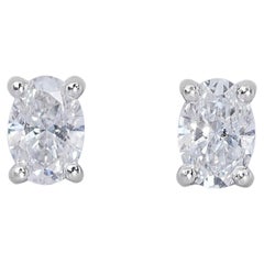 Brilliant 18K White Gold Natural Diamonds Stud Earrings w/1.41 Carat - GIA Cert