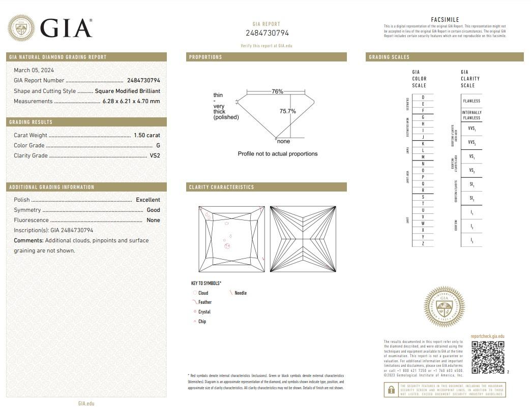 Brilliant 18k White Gold Square Diamond Pave Ring w/2.30 ct - GIA Certified In New Condition For Sale In רמת גן, IL