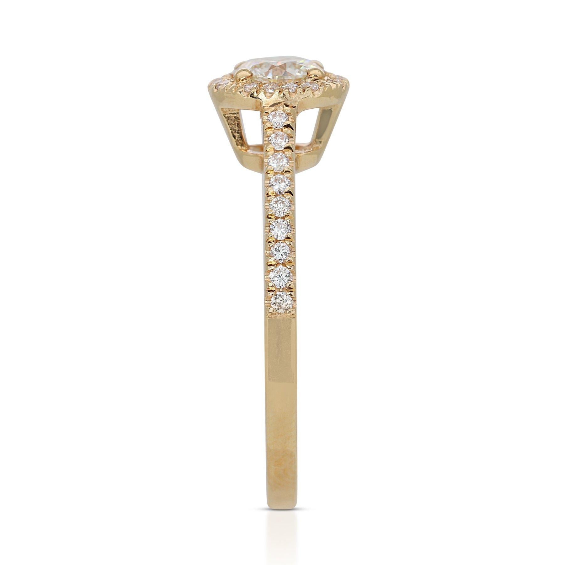 Brilliant 18K Yellow Gold Natural Diamond Halo Ring w/0.93 Carat - GIA Certified For Sale 1