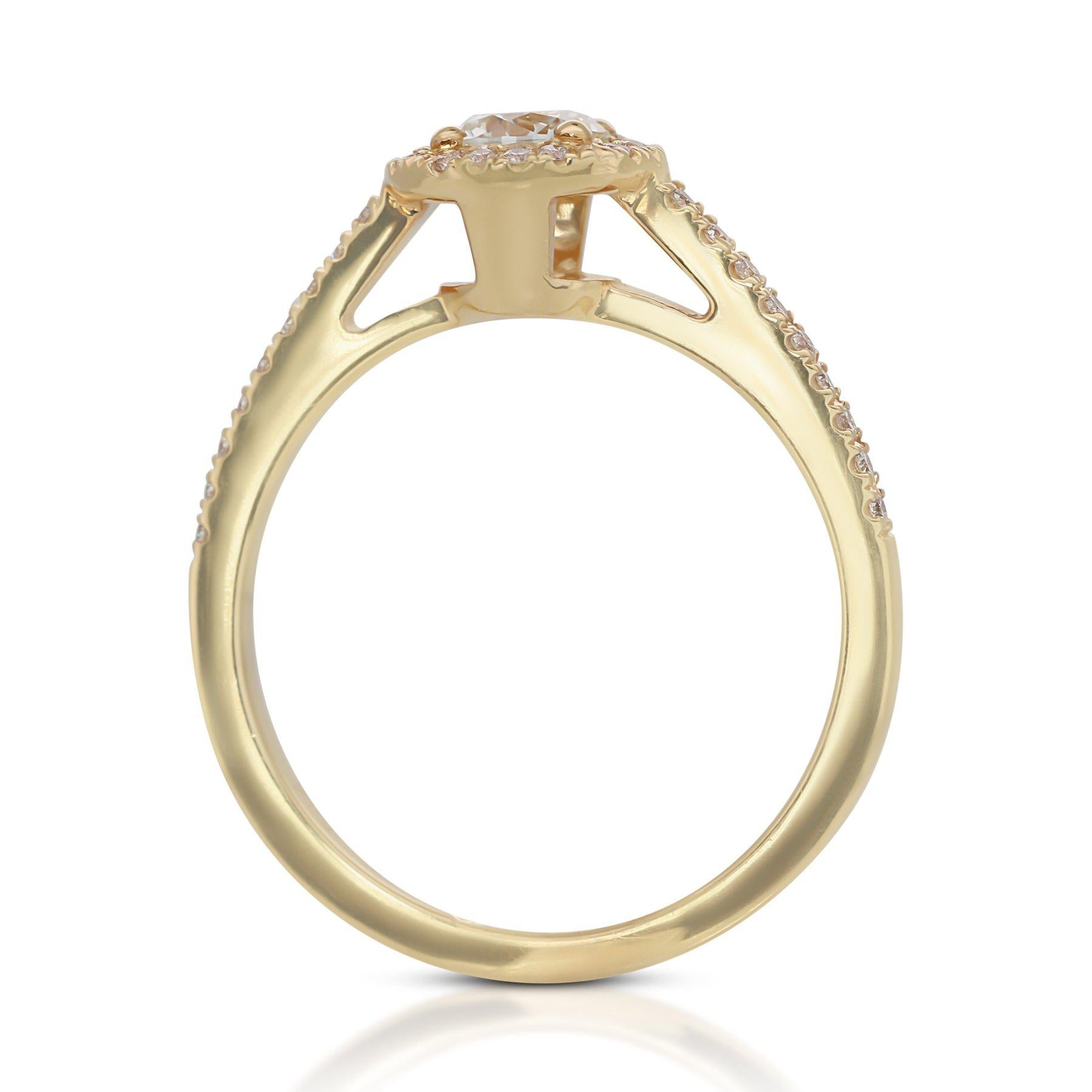 Brilliant 18K Yellow Gold Natural Diamond Halo Ring w/0.93 Carat - GIA Certified For Sale 2