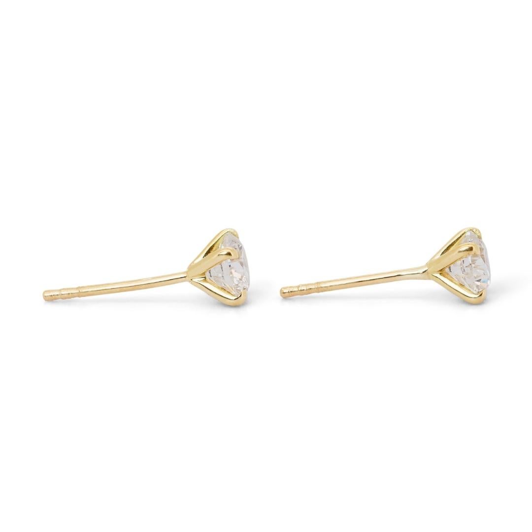 Brilliant 18K Yellow Gold Stud Diamond Earrings with 1.41ct - GIA Certified In New Condition For Sale In רמת גן, IL