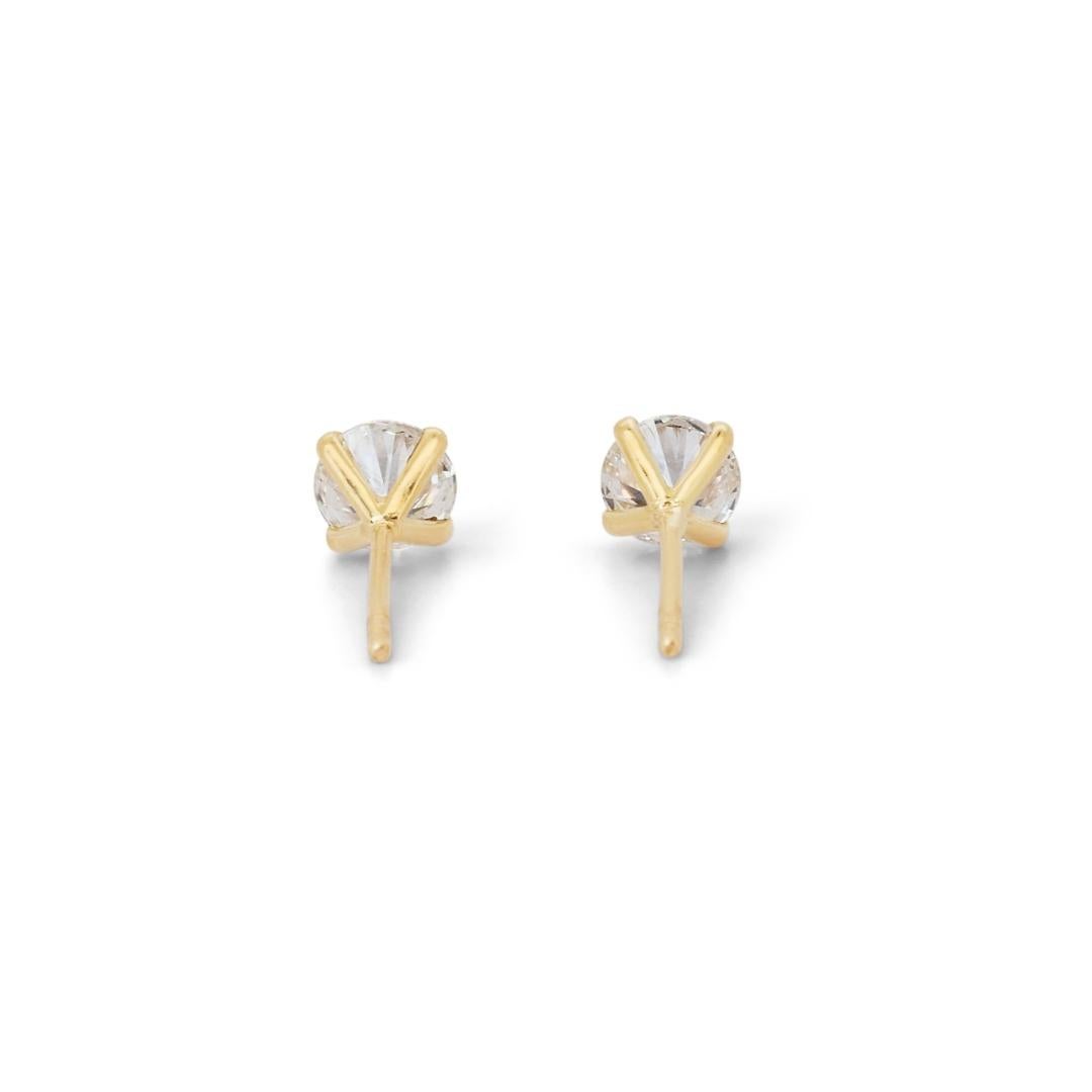 Brilliant 18K Yellow Gold Stud Diamond Earrings with 1.41ct - GIA Certified For Sale 2