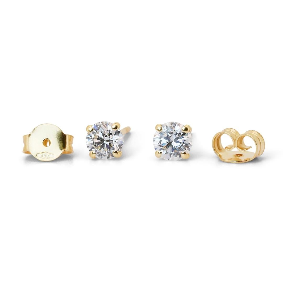 Brilliant 18K Yellow Gold Stud Diamond Earrings with 1.41ct - GIA Certified For Sale 3