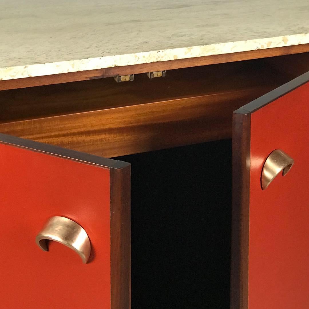 Mid-Century Modern 1960's Sideboard Commode by Jens Risom Credenza in Rosewood Walnut Travertine