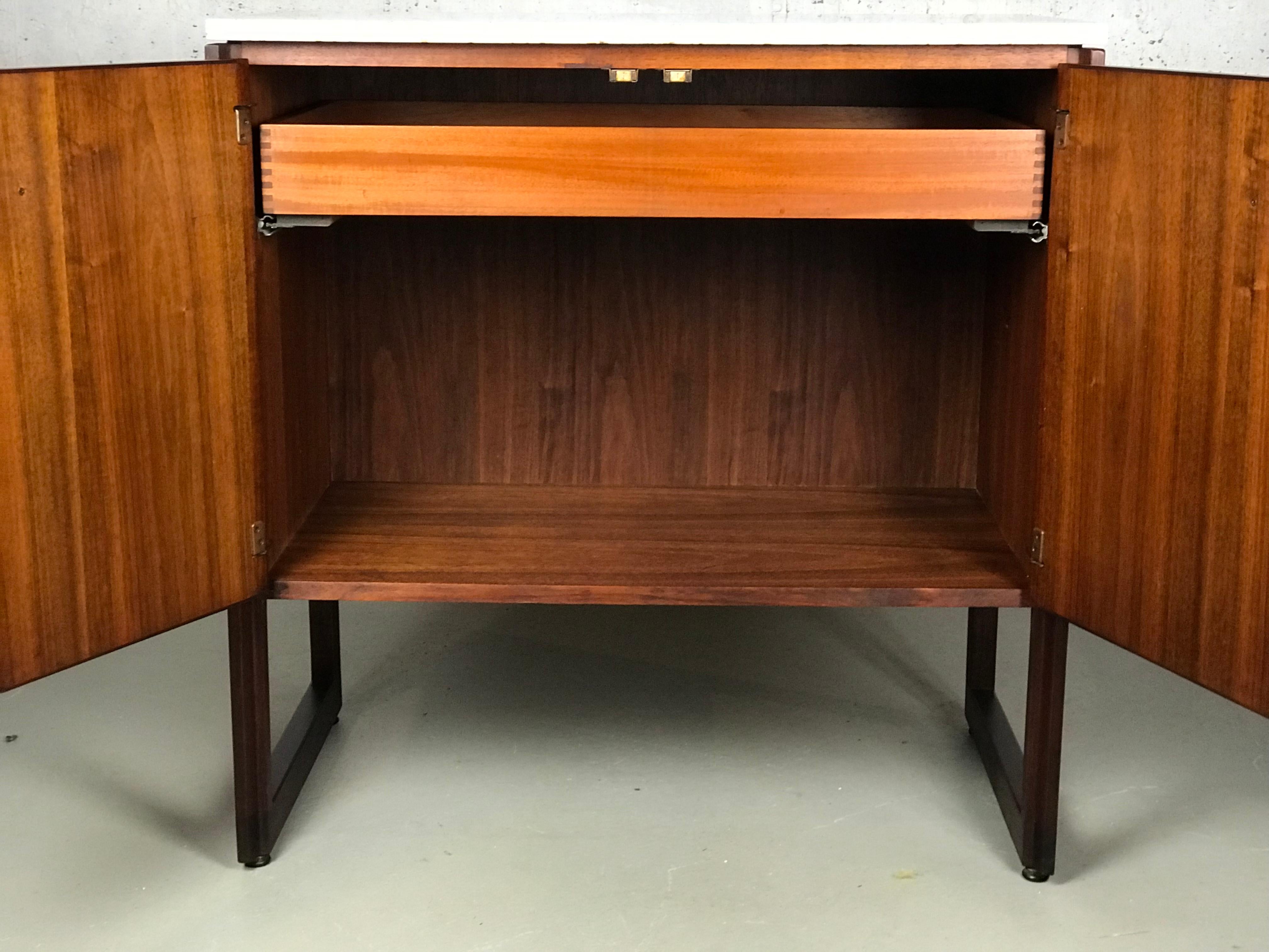 Mid-20th Century 1960's Sideboard Commode by Jens Risom Credenza in Rosewood Walnut Travertine