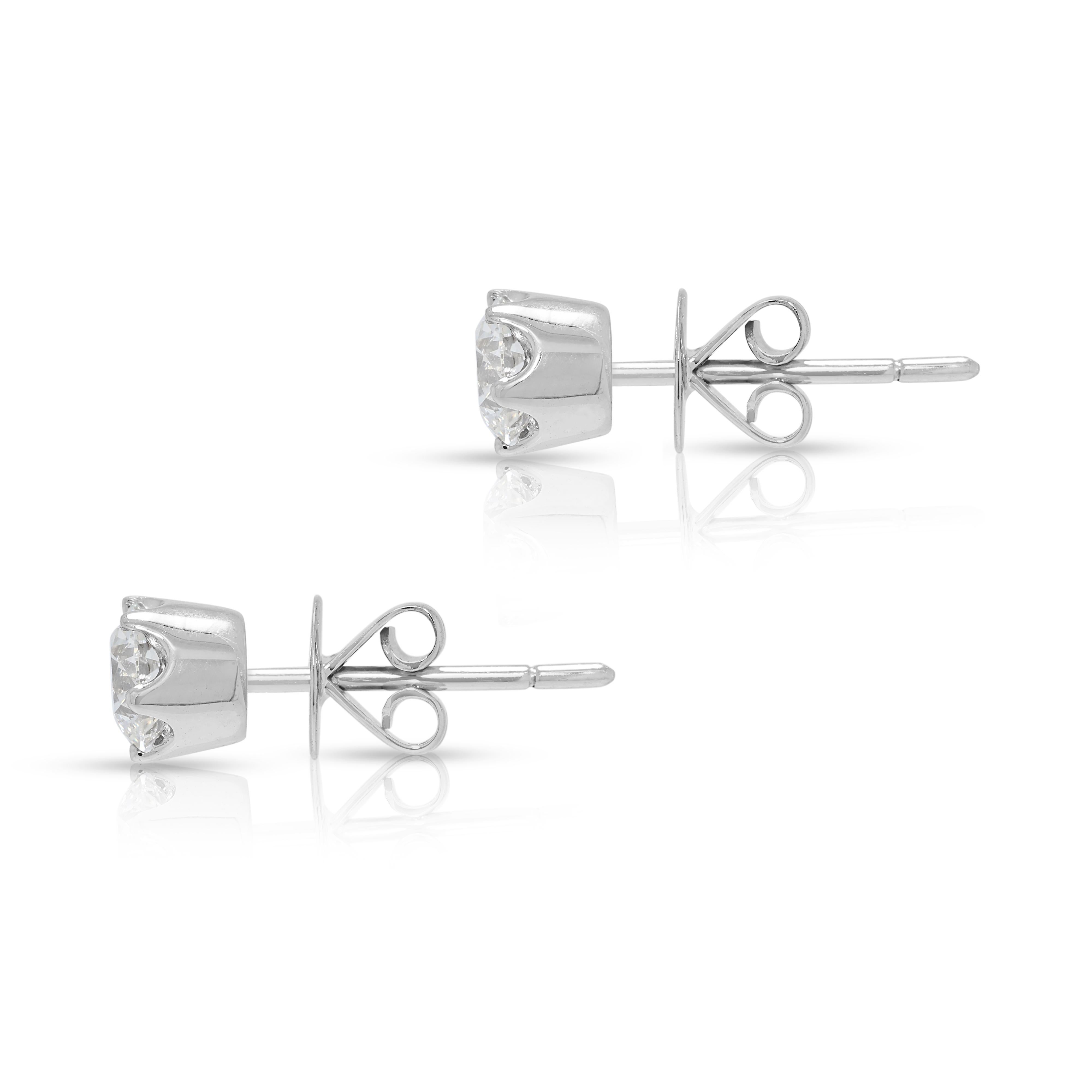Women's Brilliant 1ct Natural Diamond Stud Earrings in 18K White Gold For Sale