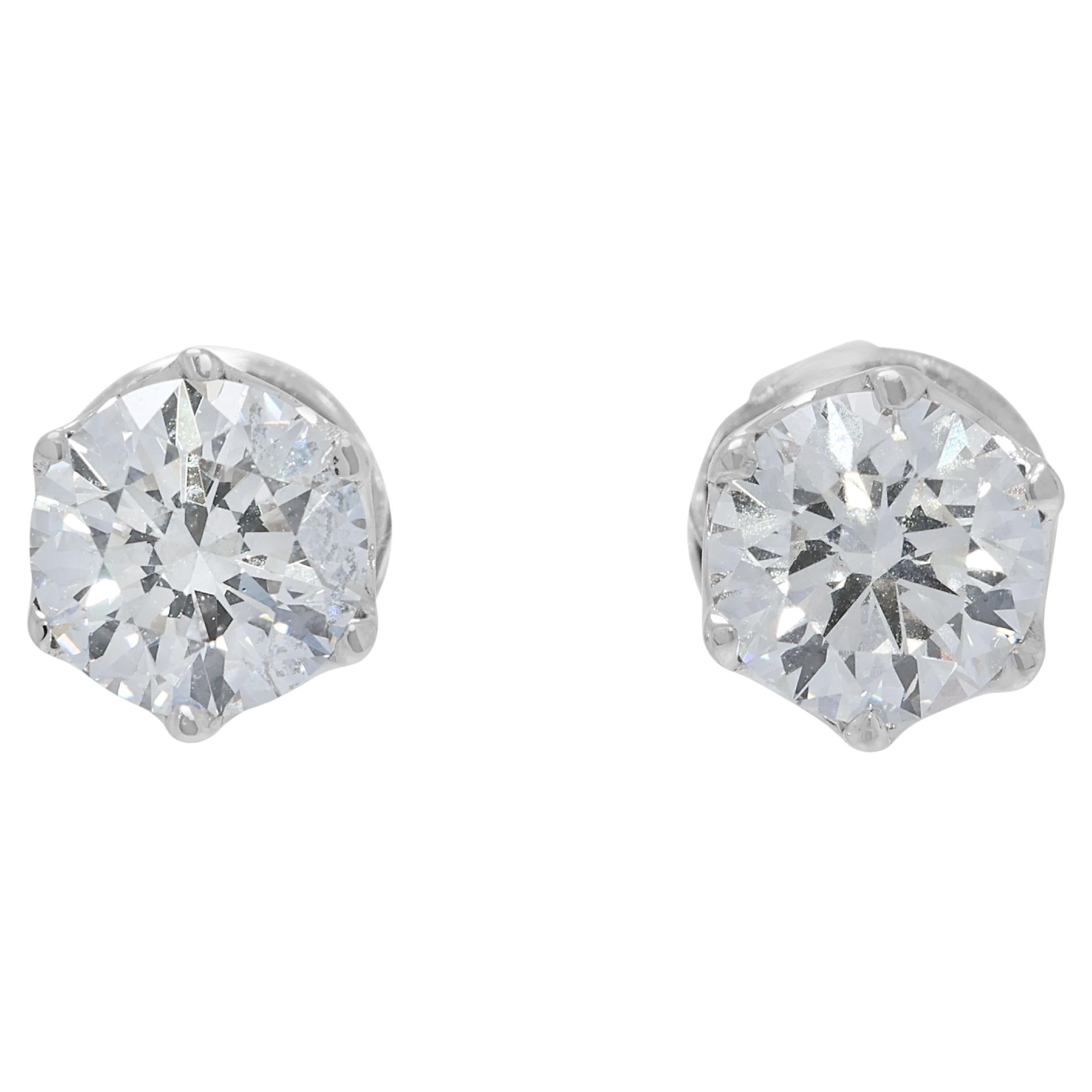 Brilliant 1ct Natural Diamond Stud Earrings in 18K White Gold