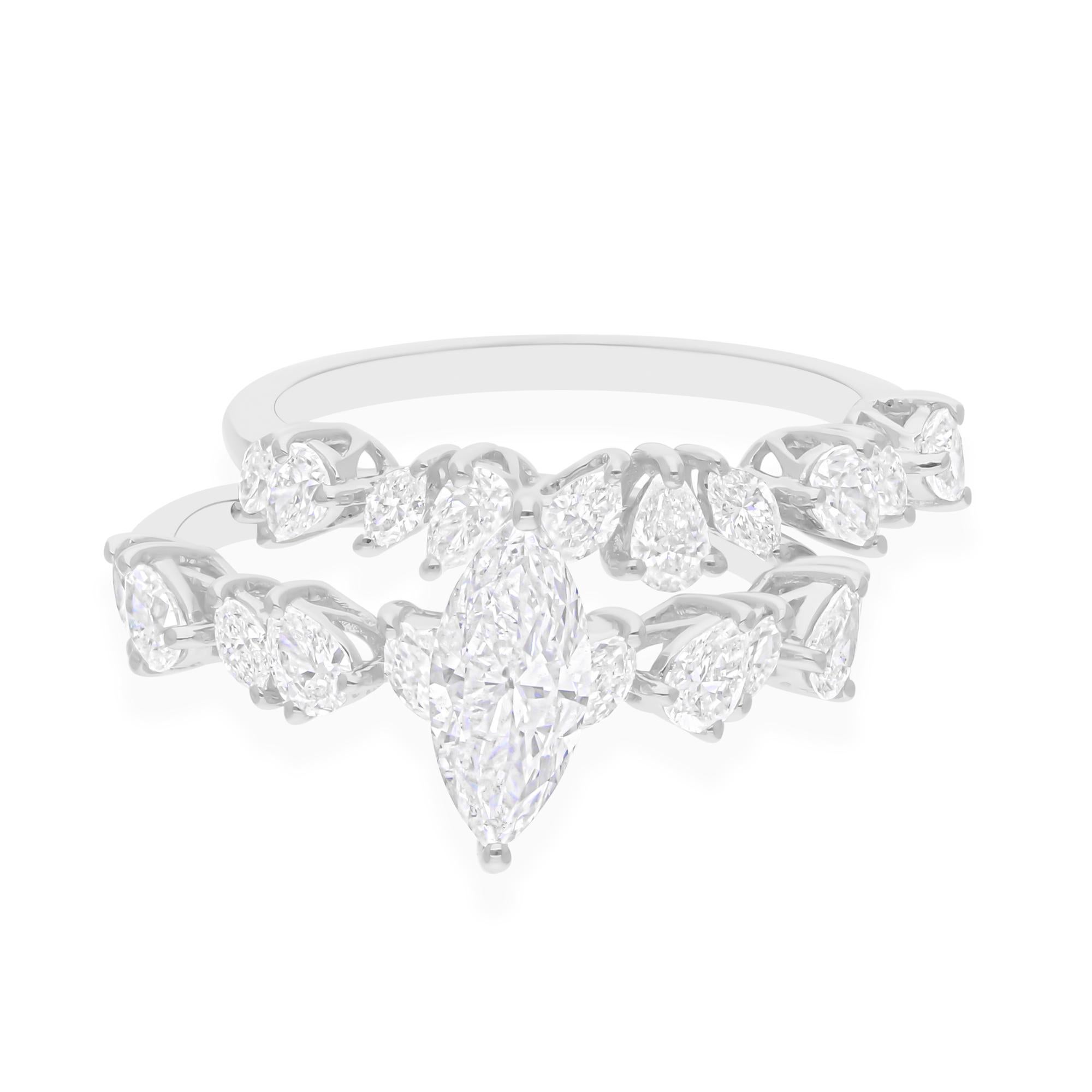 For Sale:  Brilliant 2 Ct Diamond Bridal Wedding Ring Set of 2 18k White Gold Fine Jewelry 6