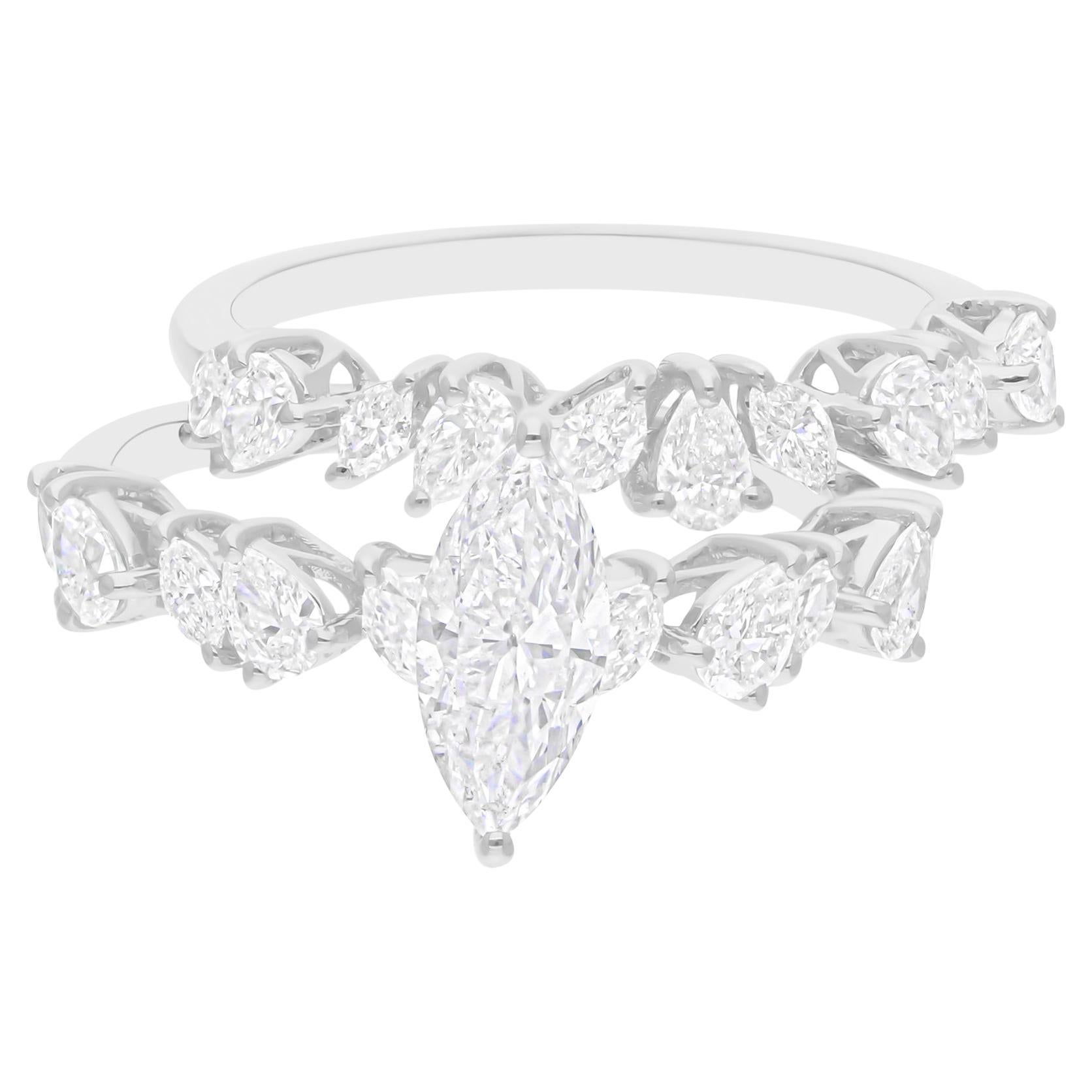 Brilliant 2 Ct Diamond Bridal Wedding Ring Set of 2 18k White Gold Fine Jewelry