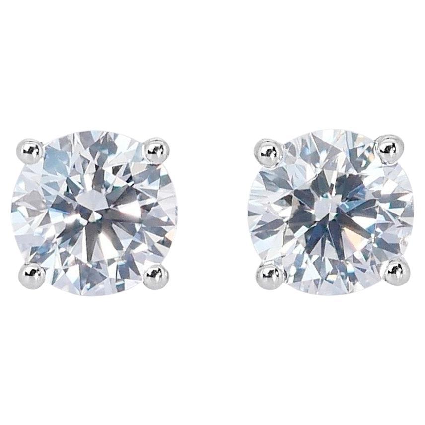 Brilliant 2.01ct Triple Excellent Ideal Cut Diamonds Stud Earrings