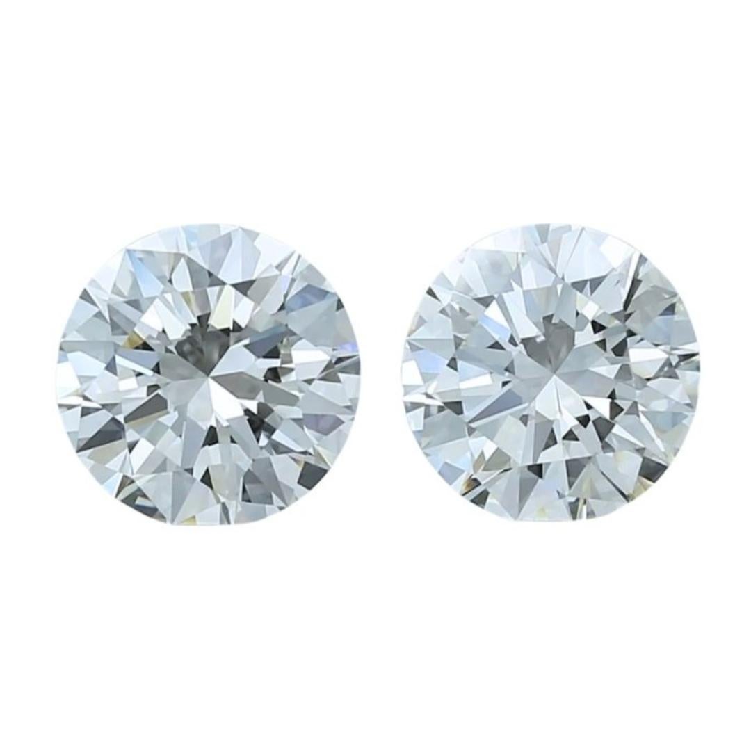 Brilliant 2.01ct Triple Excellent Ideal Cut Pair of Round-Shaped Diamonds