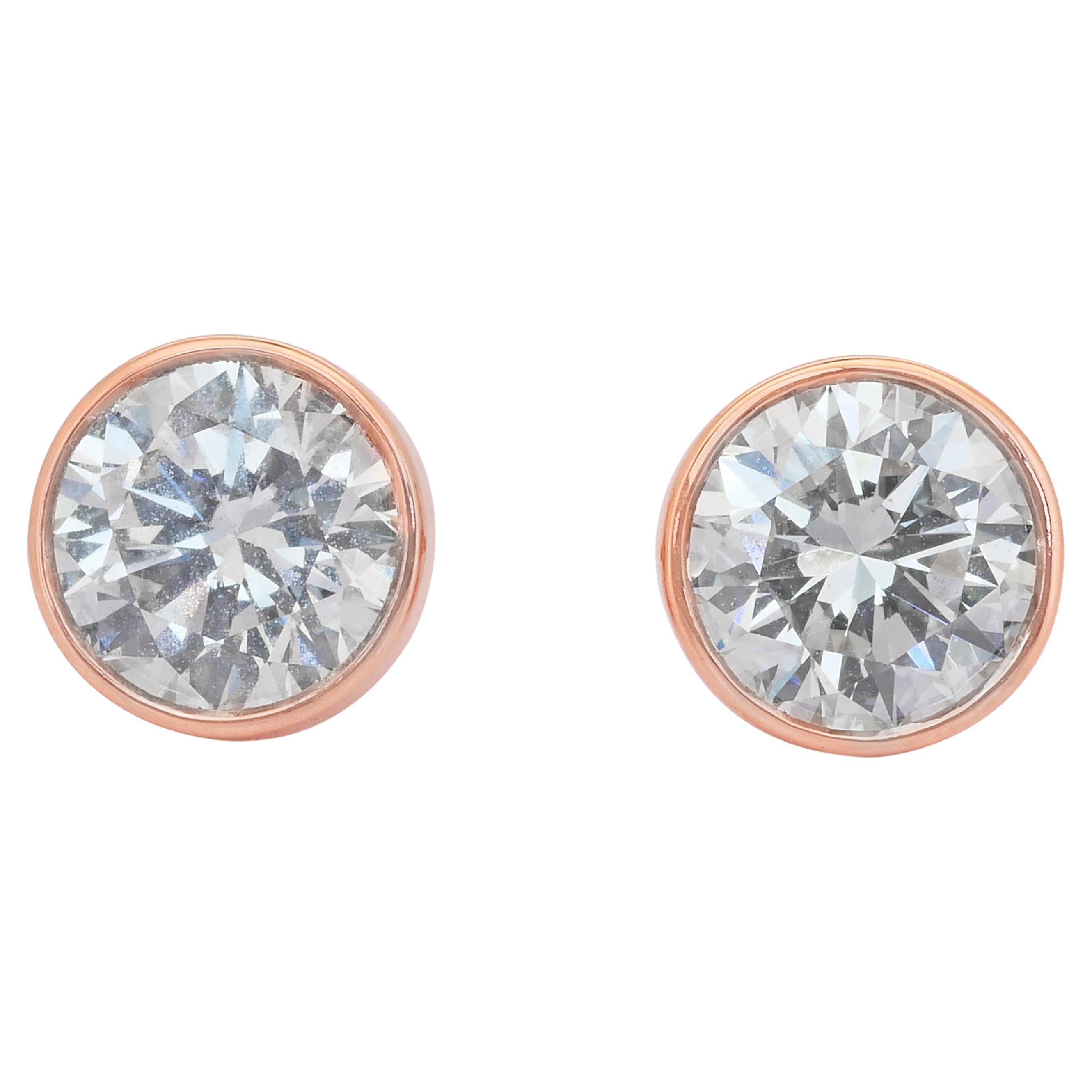Brilliant 2.02ct Diamonds Stud Earrings in 18k Rose Gold - IGI Certified