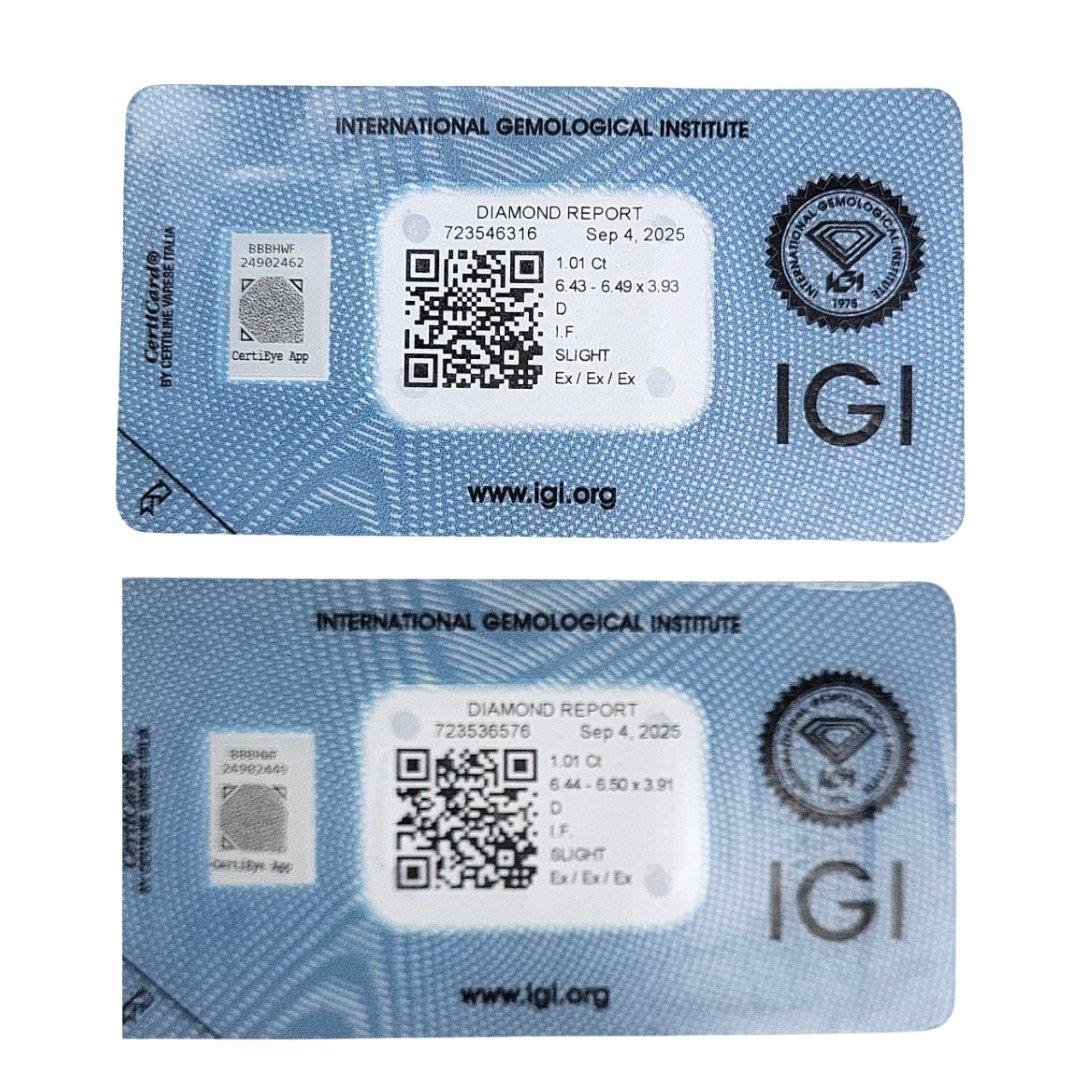 Coppia di diamanti rotondi Brilliante 2,02ct - Certificato IGI in vendita 3