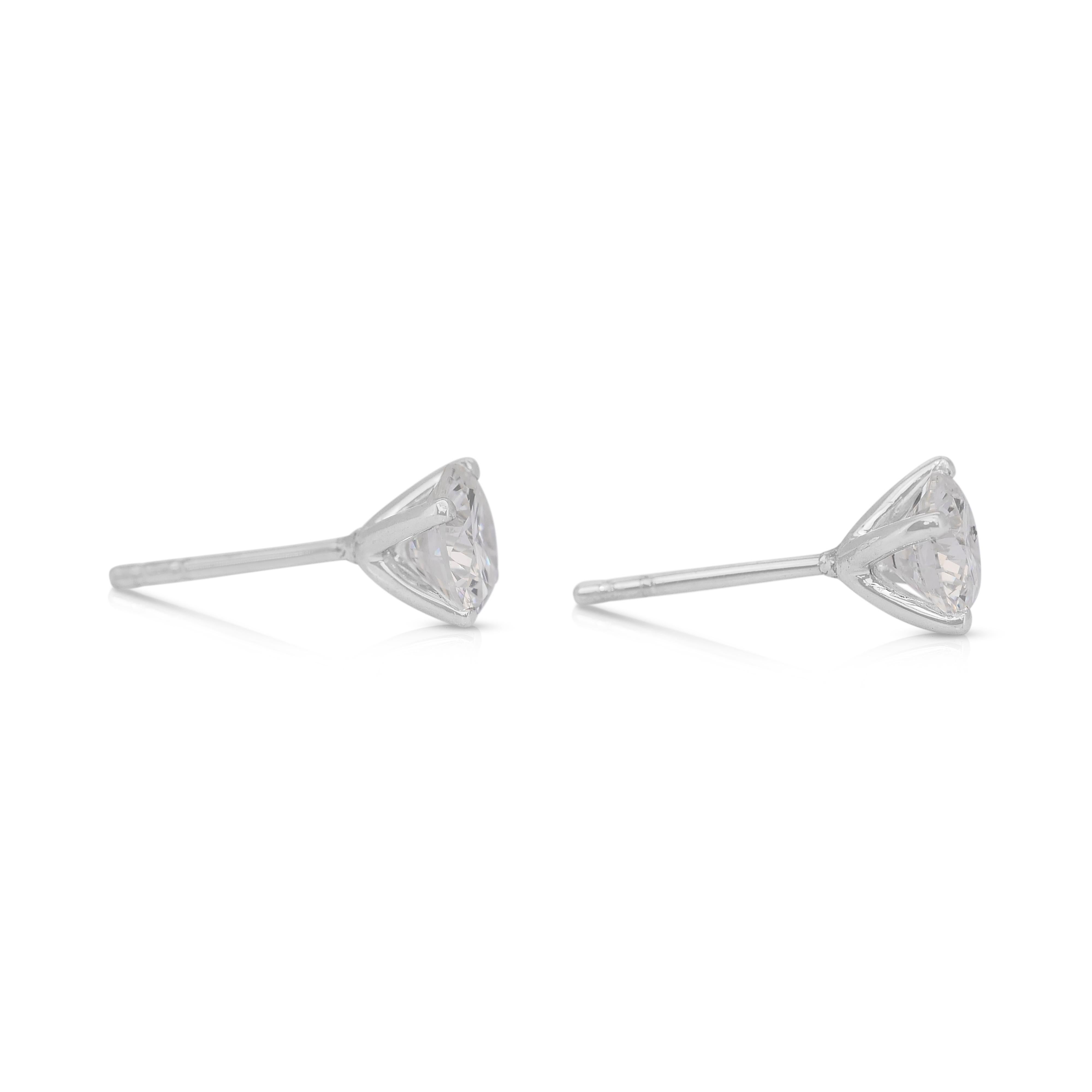 Round Cut Brilliant 2.05ct Diamonds Stud Earrings in 18k White Gold - IGI Certified