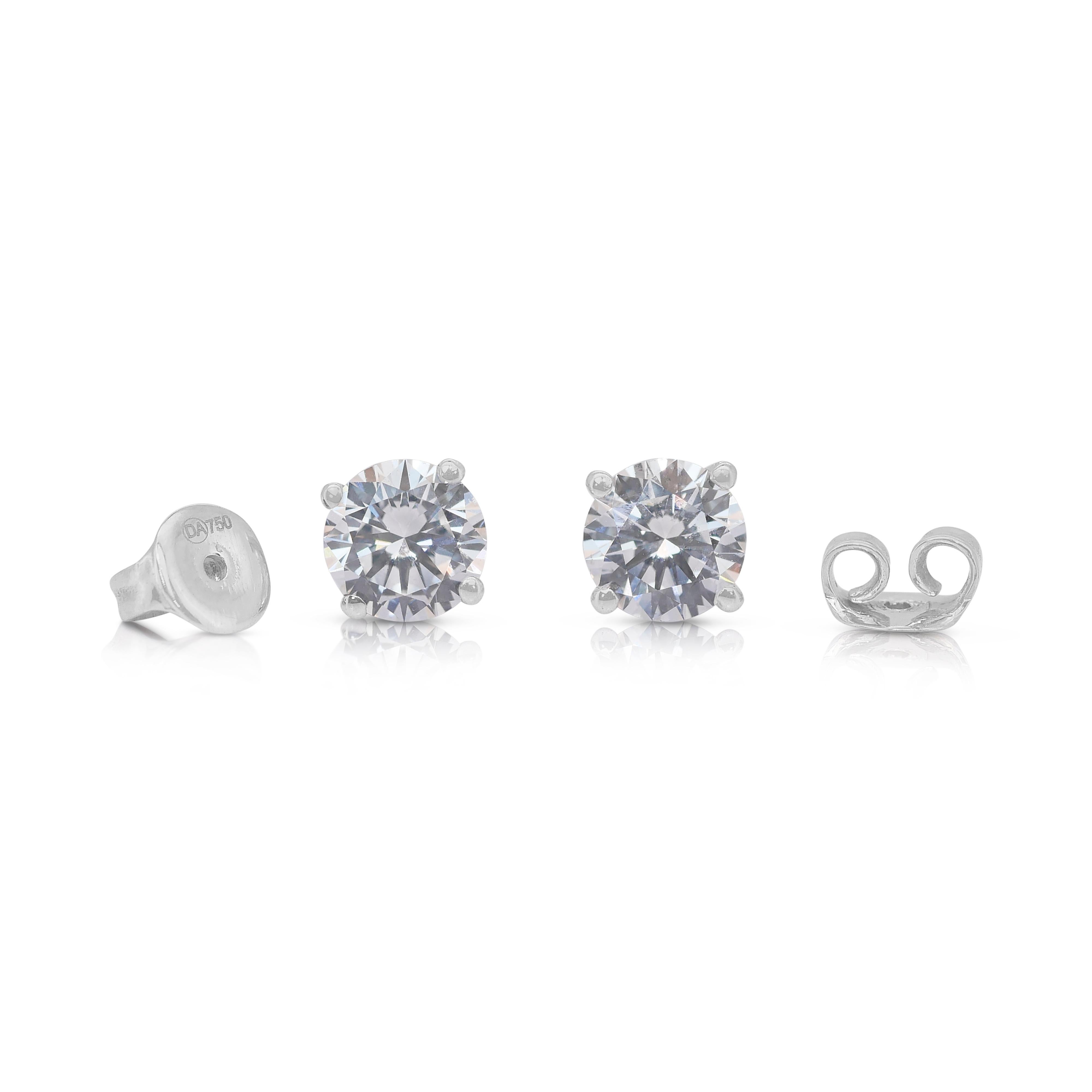 Brilliant 2.05ct Diamonds Stud Earrings in 18k White Gold - IGI Certified 2